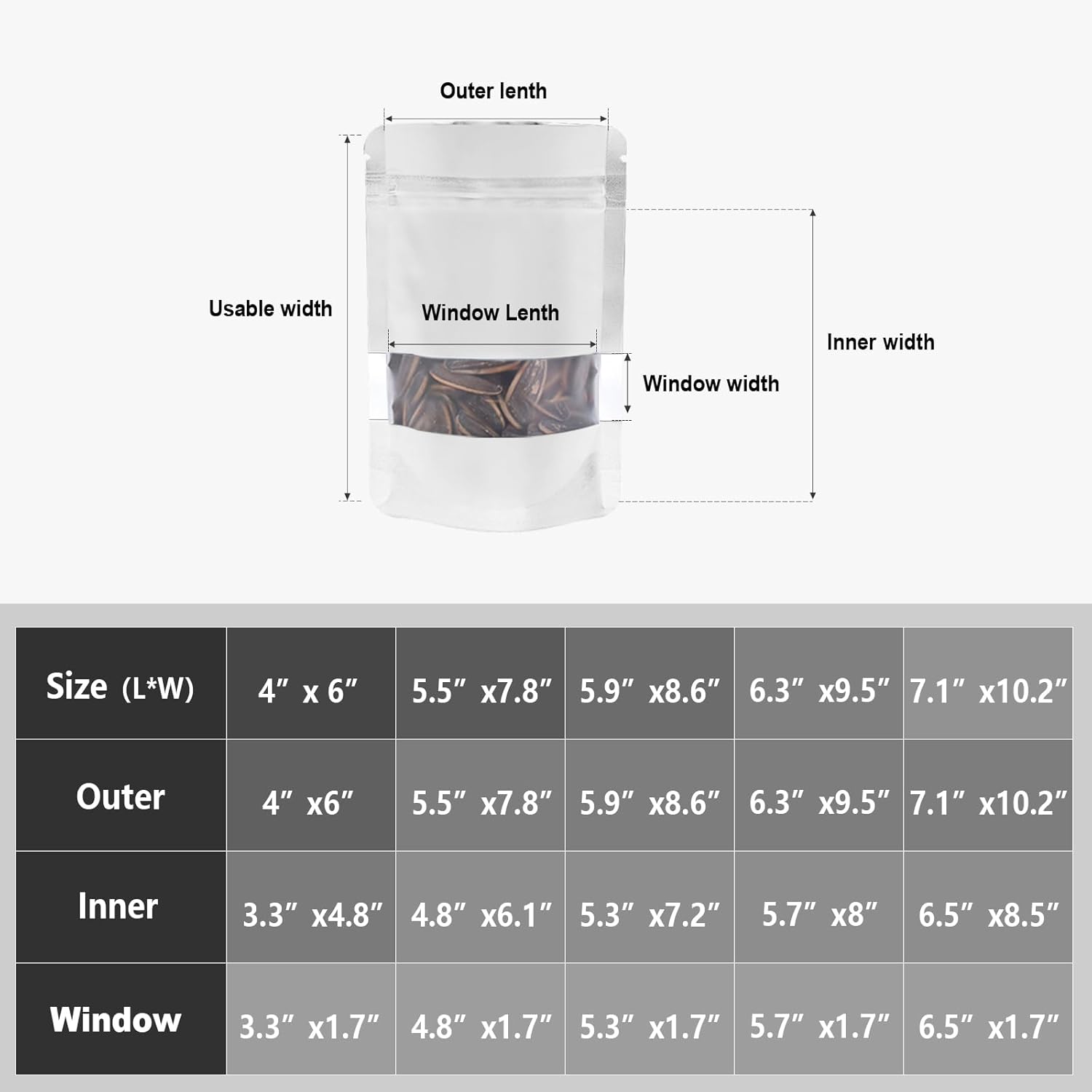 120pcs Mylar Bags for Food Storage+120pcs Holographic Packaging Bags（white） - Image 2