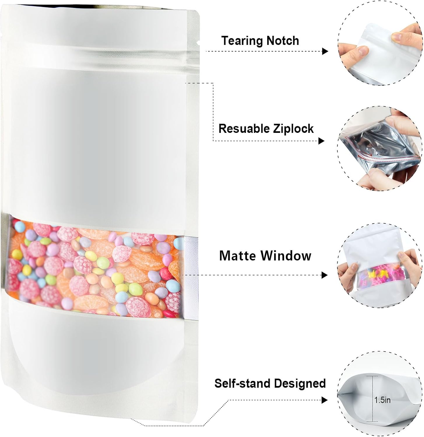 120pcs Mylar Bags for Food Storage+120pcs Holographic Packaging Bags（white） - Image 4