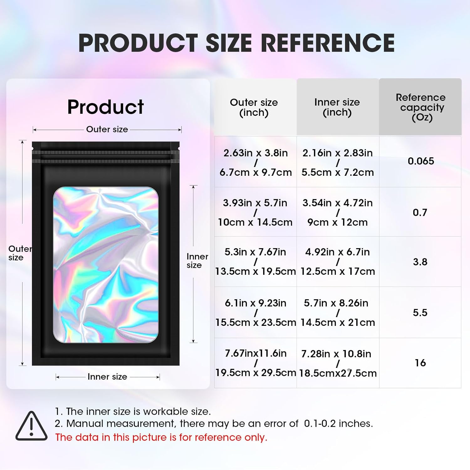 120pcs Mylar Bags for Food Storage+120pcs Holographic Packaging Bags - Image 3