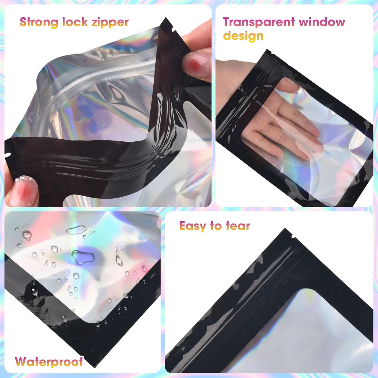 120pcs Mylar Bags for Food Storage+120pcs Holographic Packaging Bags - Image 5