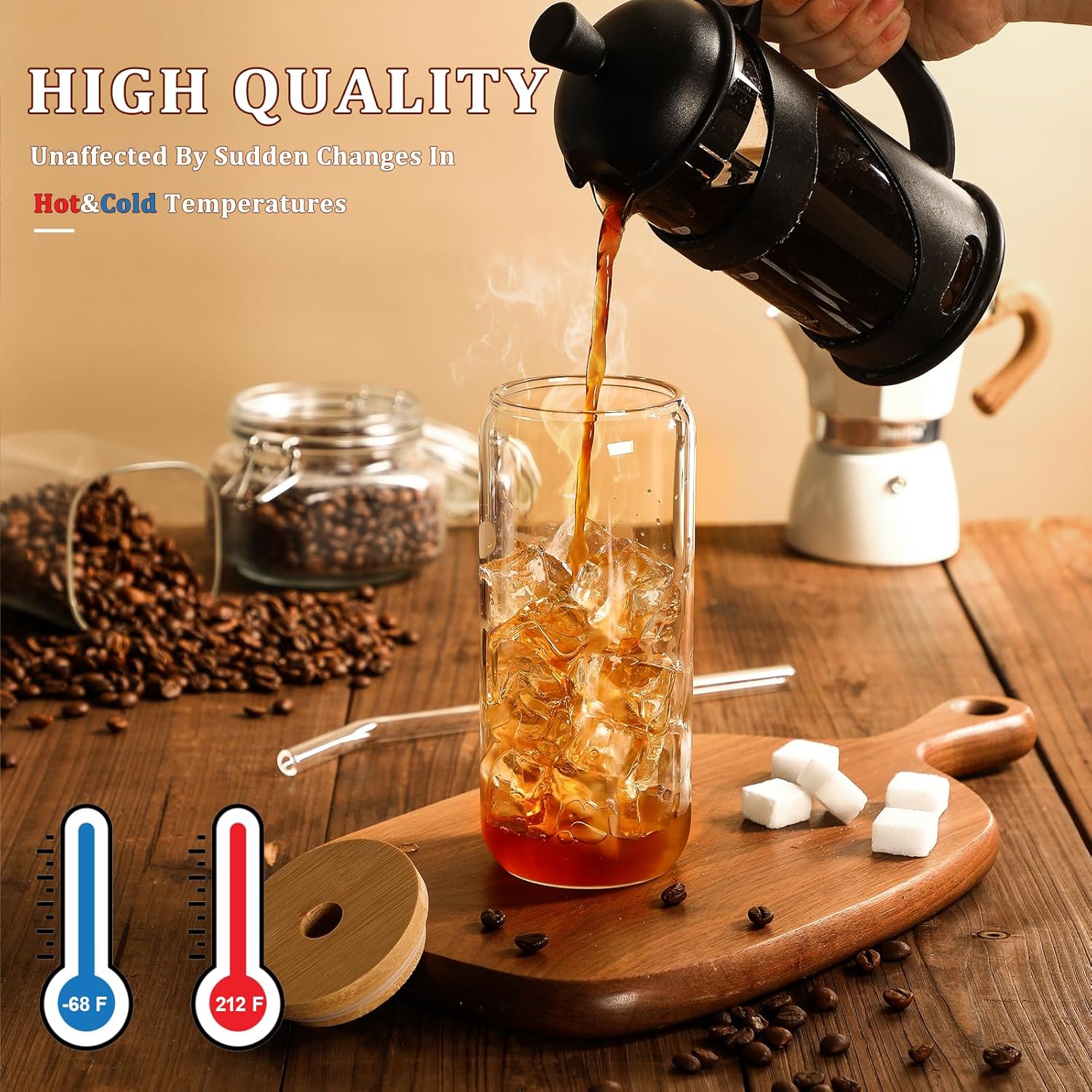 20 OZ Glass Cups with Bamboo Lids and Glass Straw - Beer Shaped Drinking Glasses Set, Iced Coffee Glasses, Cute Tumbler Cup, Aesthetic Coffee Bar Accessories, Gift - 2 Pack - Image 6
