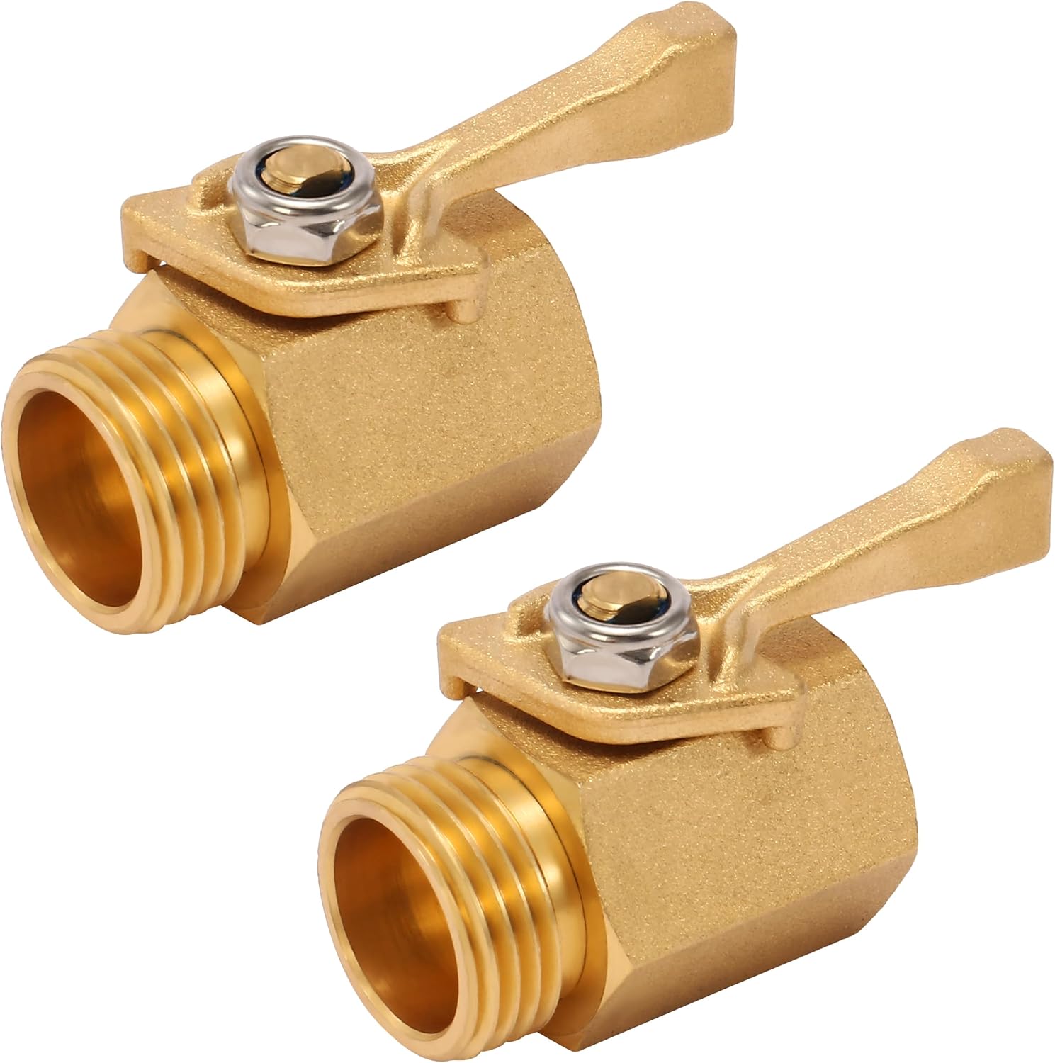 Heavy Duty Brass Garden Hose Shut Off Valve, 3/4 Inch, 2-Pack with 2 Hose Washers - Image 1