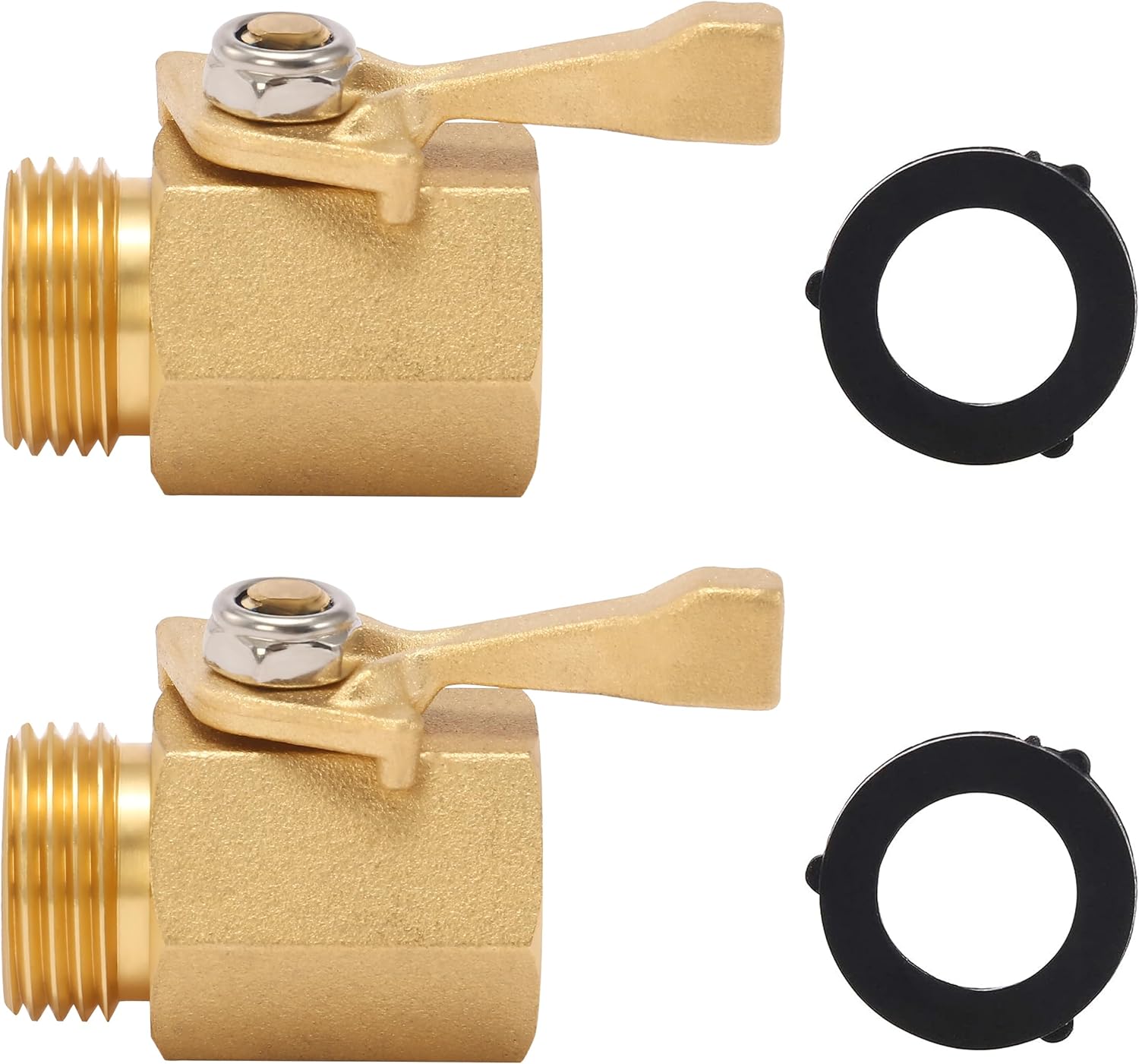 Heavy Duty Brass Garden Hose Shut Off Valve, 3/4 Inch, 2-Pack with 2 Hose Washers - Image 2