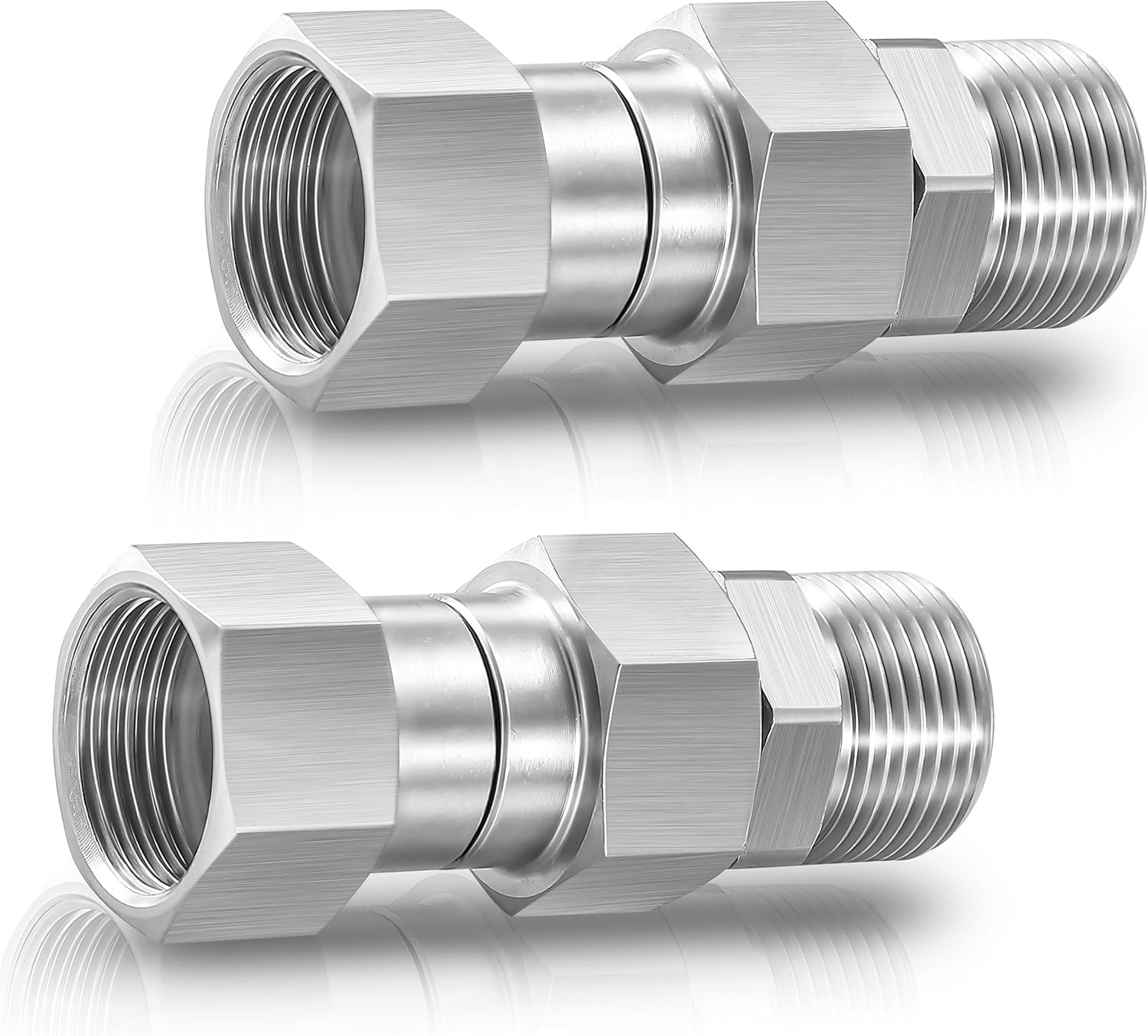 Pressure Washer Swivel Fitting, Metric M22 14mm Thread, Stainless Steel, 4500 PSI, 2 Pcs - Image 1
