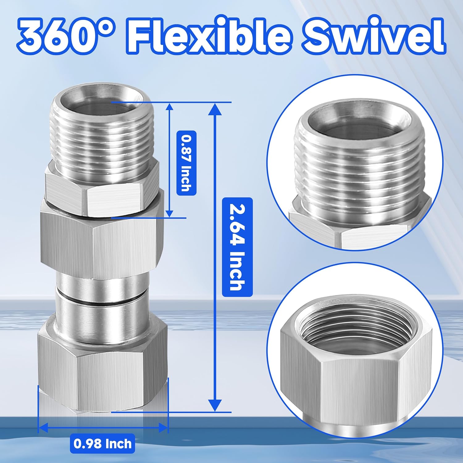 Pressure Washer Swivel Fitting, Metric M22 14mm Thread, Stainless Steel, 4500 PSI, 2 Pcs - Image 4