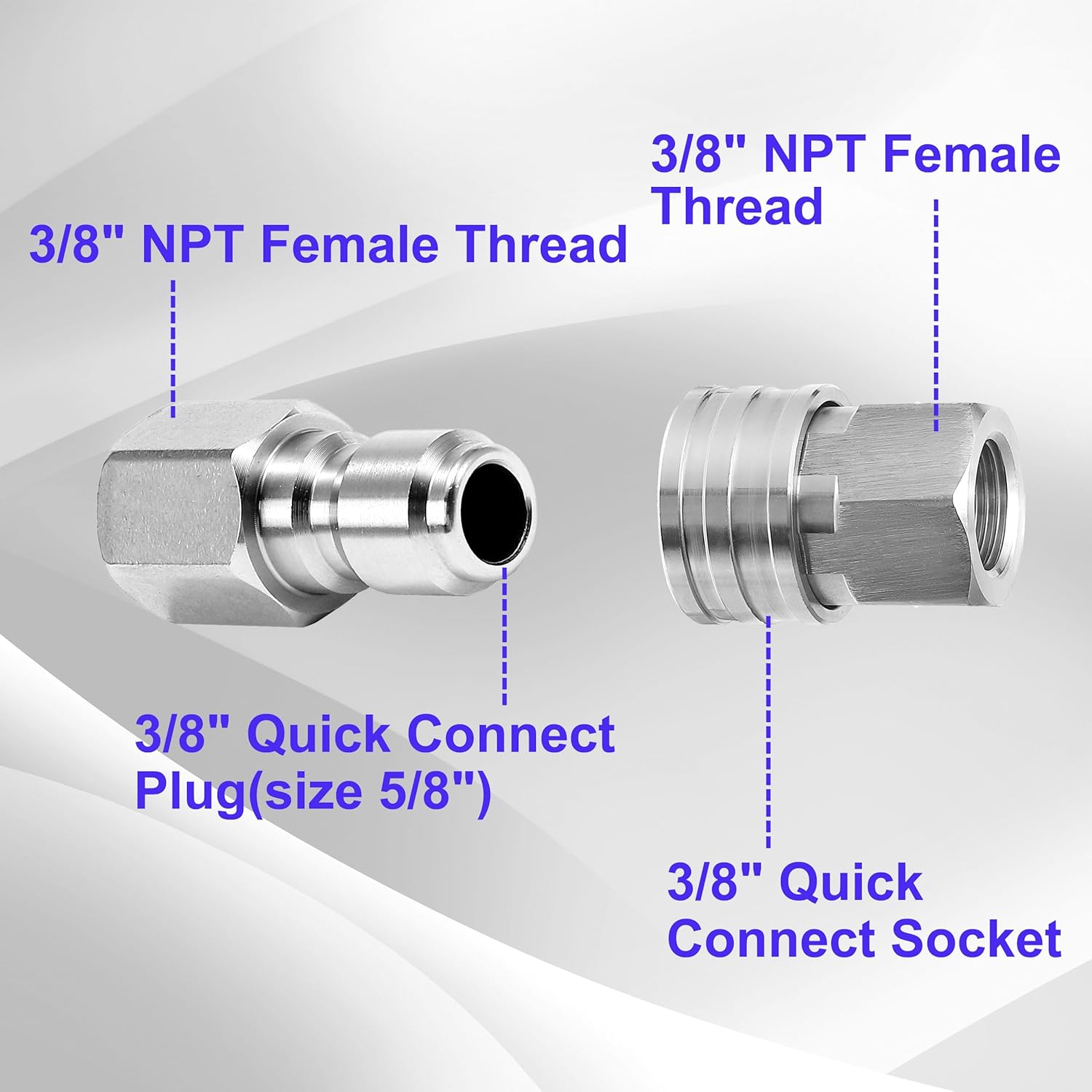 Pressure Washer Adapter, 2 Sets 3/8 Inch Quick Connect Fittings, Stainless Steel Pressure Washer Fittings, Male and Female Power Washer Quick Disconnect Kit, 5000 PSI - Image 3