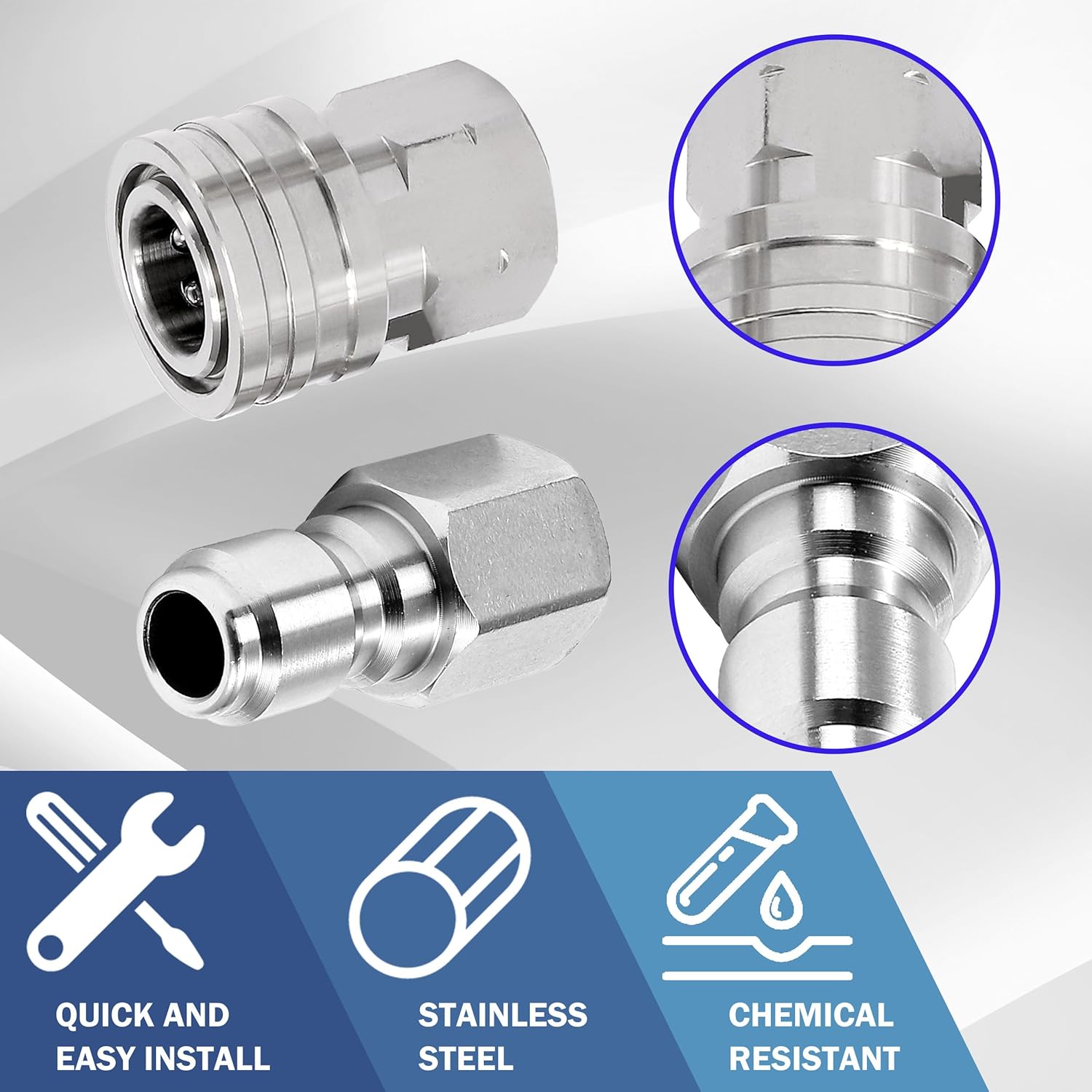 Pressure Washer Adapter, 2 Sets 3/8 Inch Quick Connect Fittings, Stainless Steel Pressure Washer Fittings, Male and Female Power Washer Quick Disconnect Kit, 5000 PSI - Image 4
