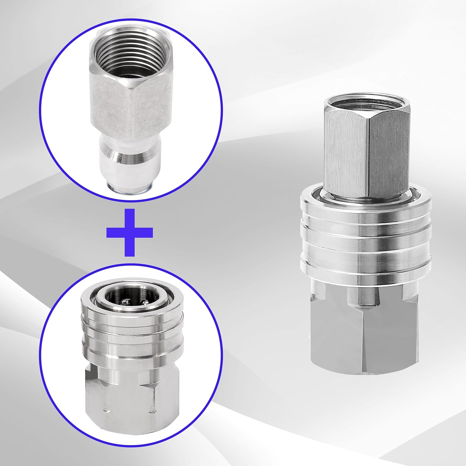 Pressure Washer Adapter, 2 Sets 3/8 Inch Quick Connect Fittings, Stainless Steel Pressure Washer Fittings, Male and Female Power Washer Quick Disconnect Kit, 5000 PSI - Image 5
