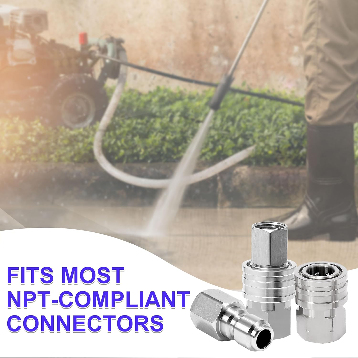 Pressure Washer Adapter, 2 Sets 3/8 Inch Quick Connect Fittings, Stainless Steel Pressure Washer Fittings, Male and Female Power Washer Quick Disconnect Kit, 5000 PSI - Image 6