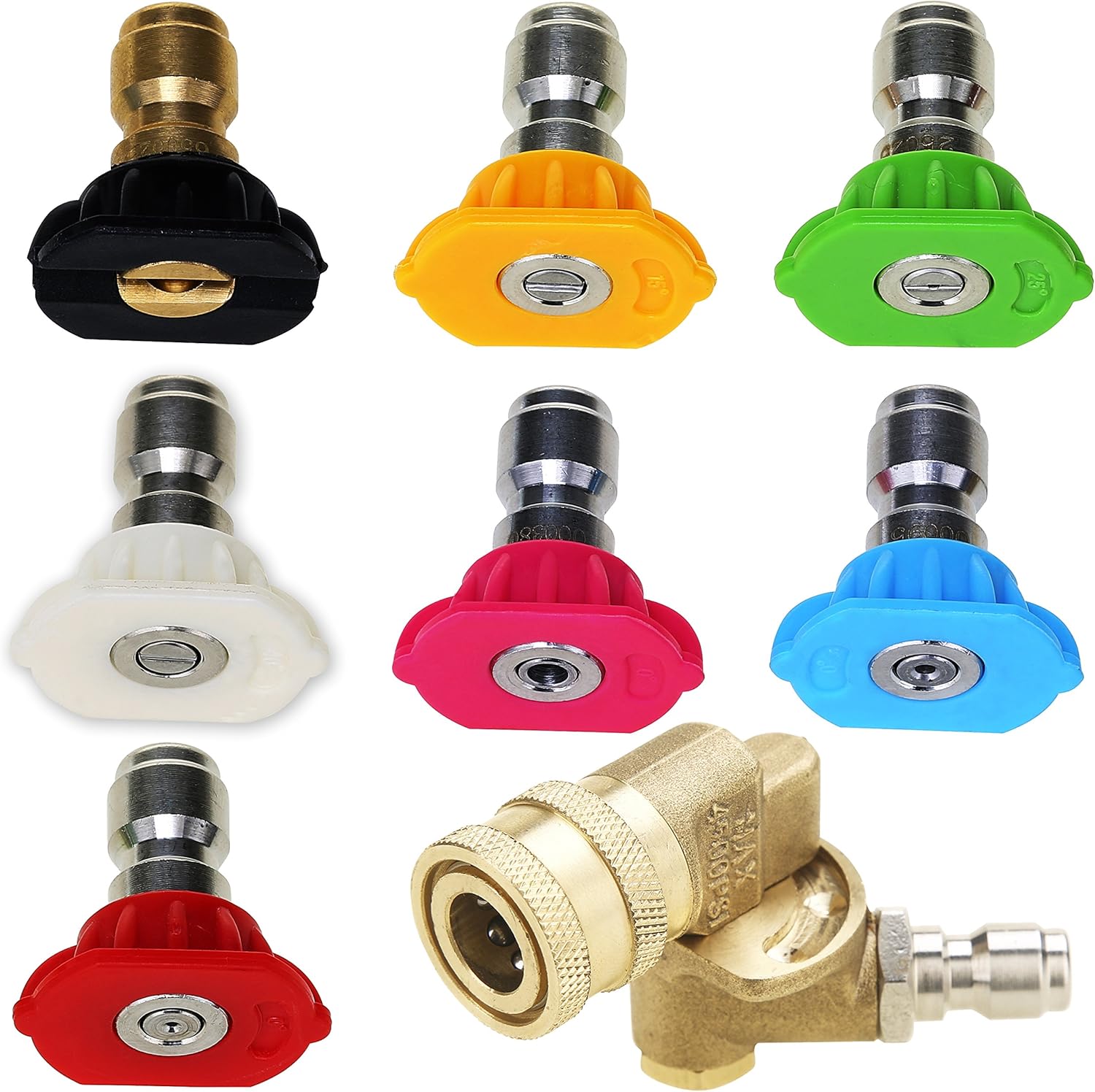 Pressure Washer Accessories Kit, 7 Power Washer Nozzle Tips, Quick Connecting Pivoting Coupler, 1/4 inch, 4500 PSI, 8-Pack - Image 1