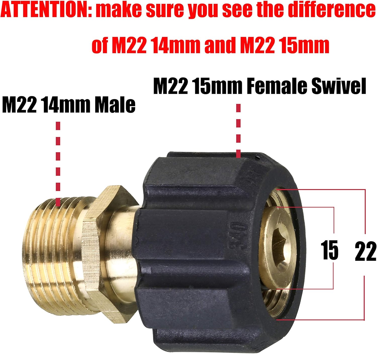 Pressure Washer Adapter and M22 Pressure Washer Fitting - Image 2