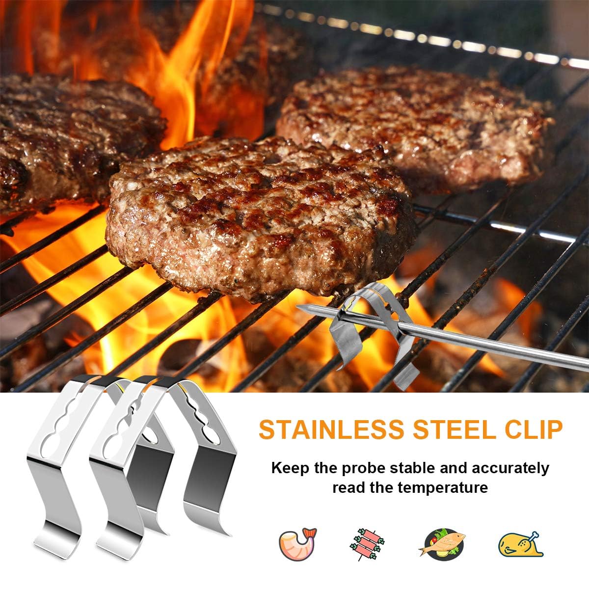 2 Pack Replacement Part for Camp Chef Meat Probes, Smoker Grill Temperature Sensor, Pellet Grills Accessories with Stainless Steel Probe Clip 2pc 1 - Image 2