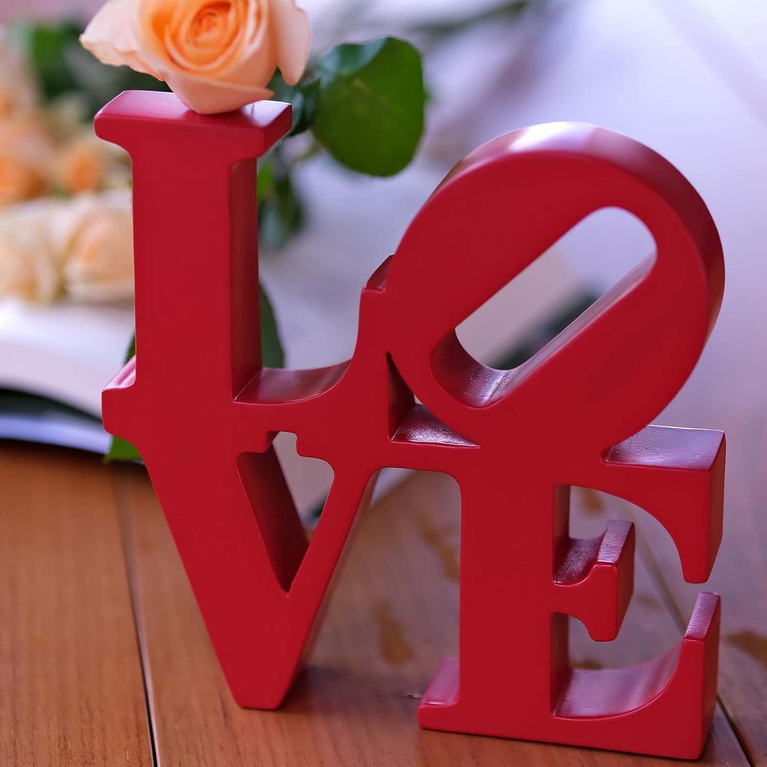 Valentine's Day Rose Gift, Love Word Art Resin Tabletop Décor, Red Contemporary Romantic Gifts, Freestanding Home Decoration - Image 3