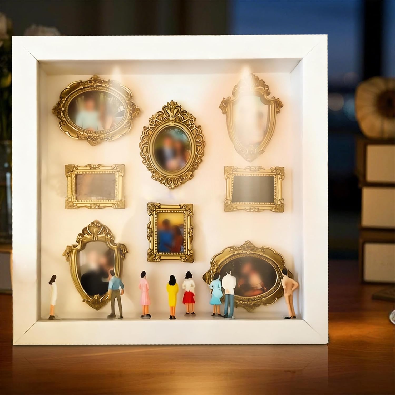 DIY Mini Museum Silhouette Box–Celebrate Your Unique Memories in Style, Personalized DIY Photo Family Memory Display Case Frame Silhouette Box with Gold Mini Frames & Figurines (White) - Image 3