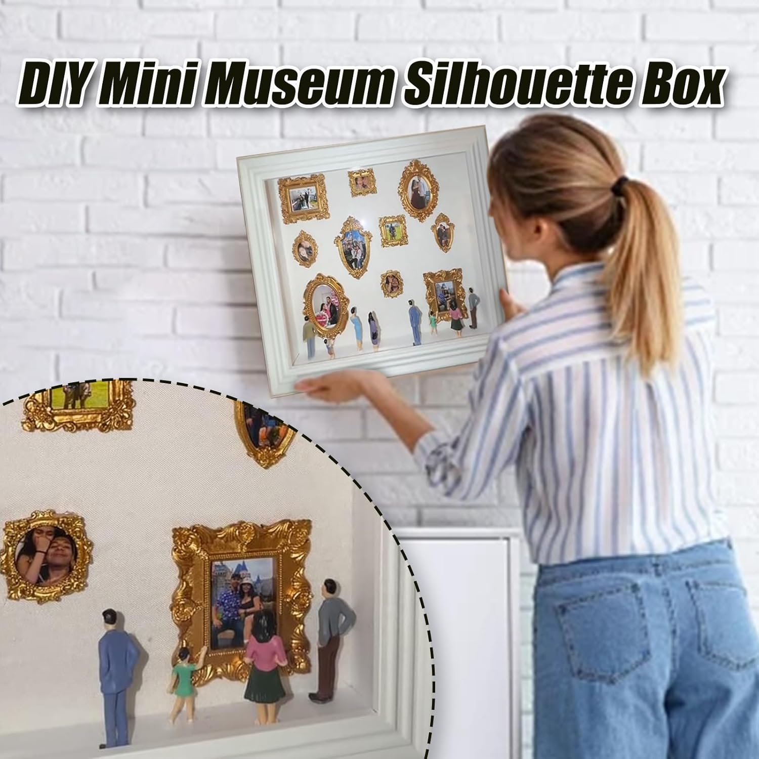 DIY Mini Museum Silhouette Box–Celebrate Your Unique Memories in Style, Personalized DIY Photo Family Memory Display Case Frame Silhouette Box with Gold Mini Frames & Figurines (White) - Image 5