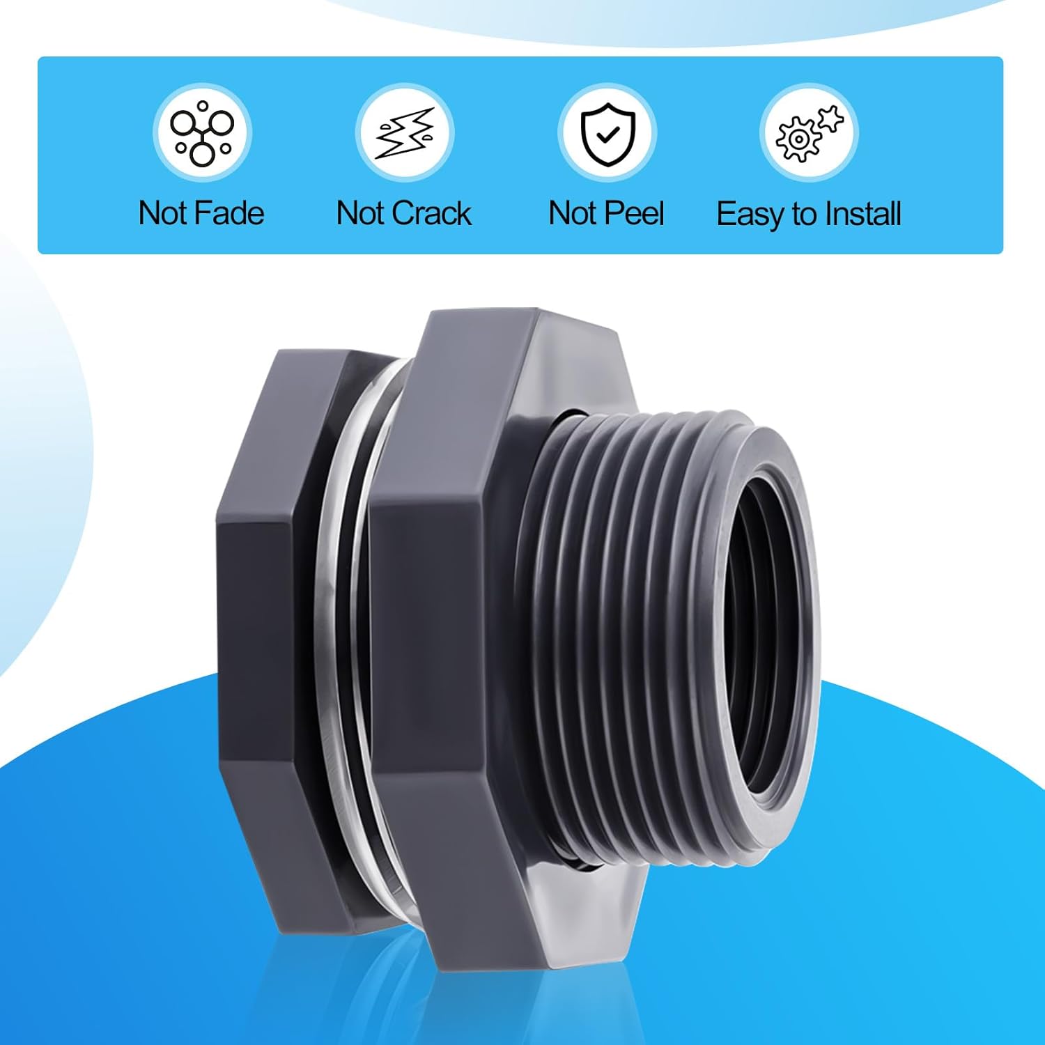 12Pcs Bulkhead Fitting 1 Inch Pvc Bulkhead with Plug Water Tank Connector Adapter Fitting Double Threaded Hose Adapter Silicon Seal Gasket Water Tank Connector for Aquariums, Rain Bucket - Image 3