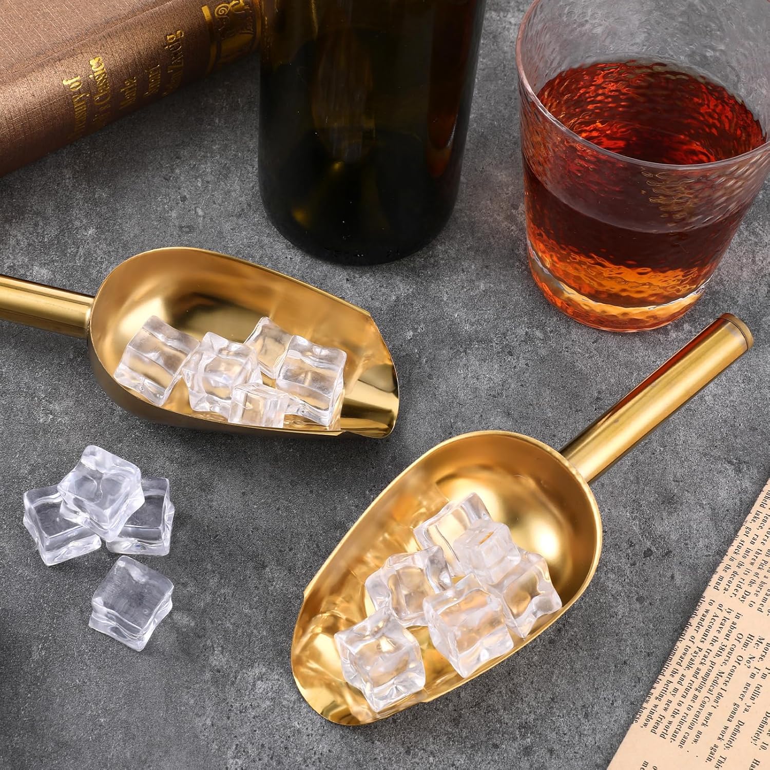 6pcs Gold Ice Scoopers for Ice Bucket, 5 Oz Candy Scoops for Candy Buffet Stainless Steel Mini Scoop Metal Food Scoops for Jars Canisters Scooping Dry Goods, Sugar, Coffee Bean, Flour, Spice - Image 5