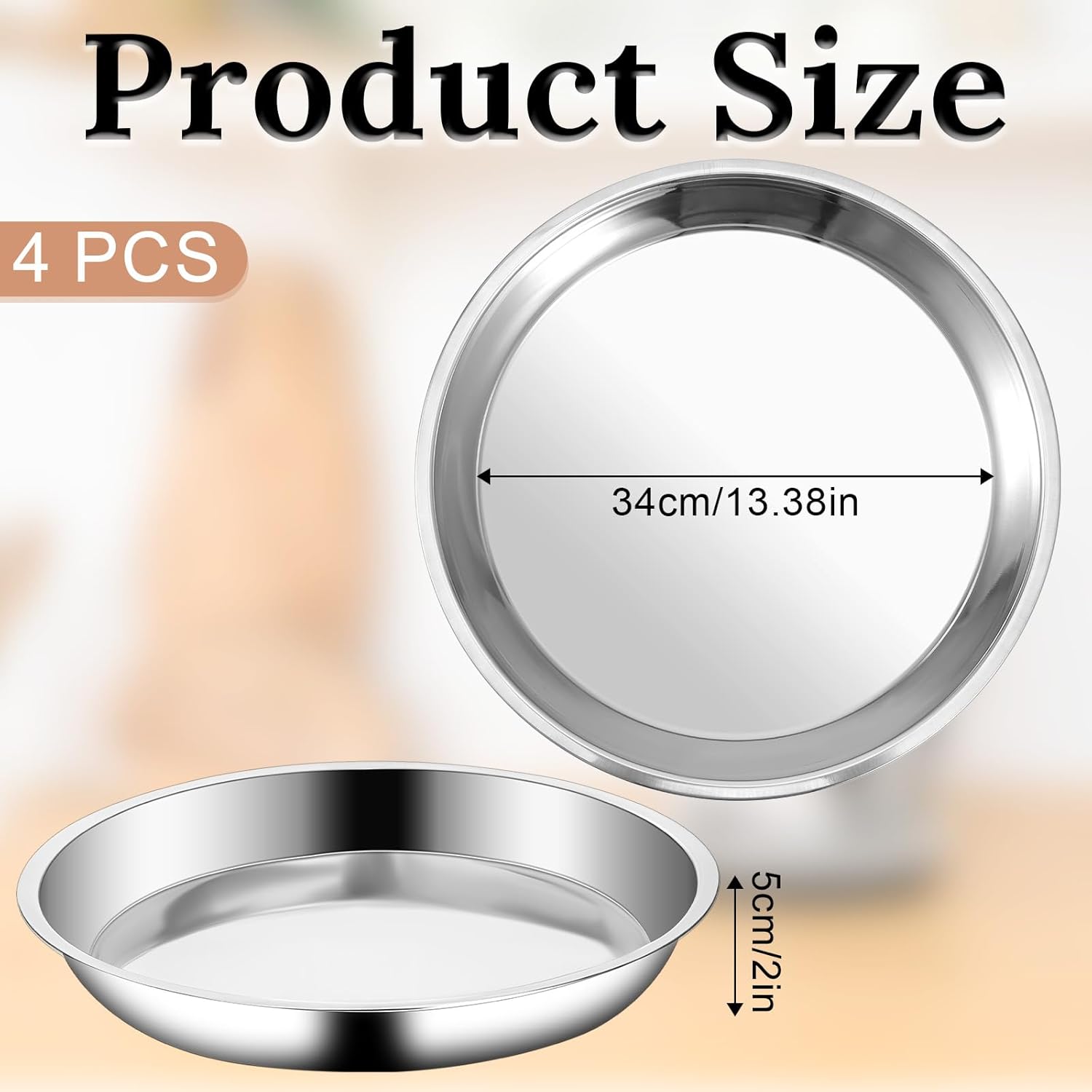 Vin Beauty 4 Pack 13 Inch Deep Dish Pizza Pan Stainless Steel Round Pizza Tray for Oven, Deep Dish Metal Stainless Steel Pie Pan Baking for Oven Cookie Cake, Dishwasher Safe - Image 1