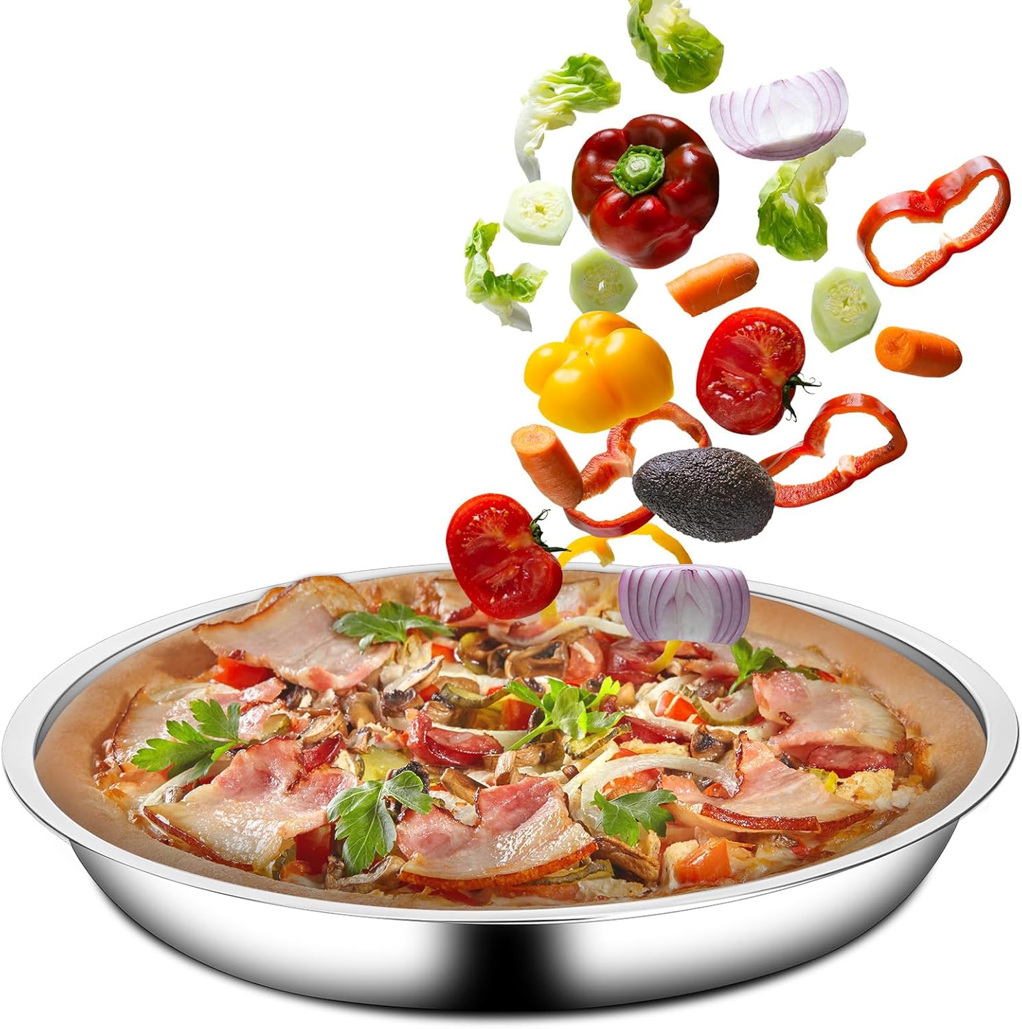 Vin Beauty 4 Pack 13 Inch Deep Dish Pizza Pan Stainless Steel Round Pizza Tray for Oven, Deep Dish Metal Stainless Steel Pie Pan Baking for Oven Cookie Cake, Dishwasher Safe - Image 2