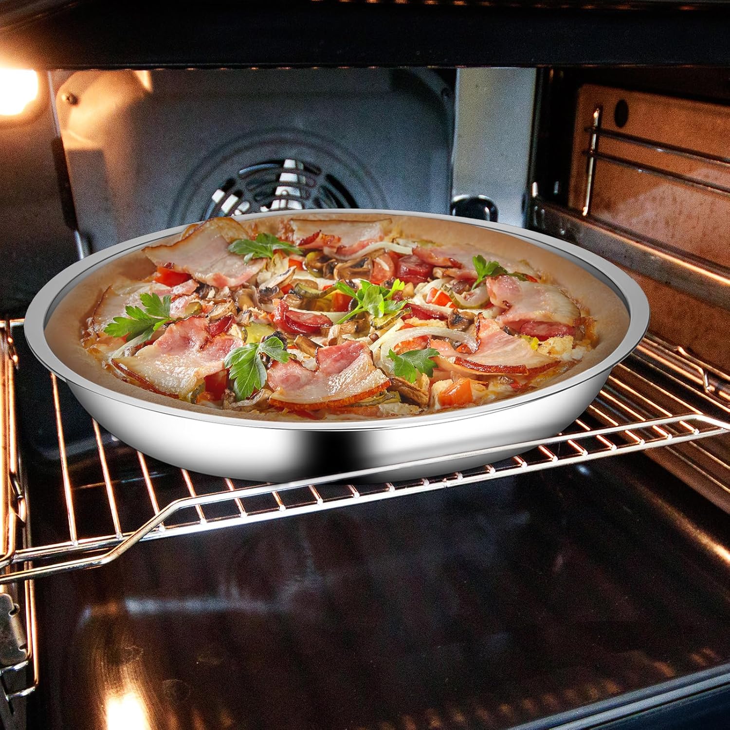 Vin Beauty 4 Pack 13 Inch Deep Dish Pizza Pan Stainless Steel Round Pizza Tray for Oven, Deep Dish Metal Stainless Steel Pie Pan Baking for Oven Cookie Cake, Dishwasher Safe - Image 5