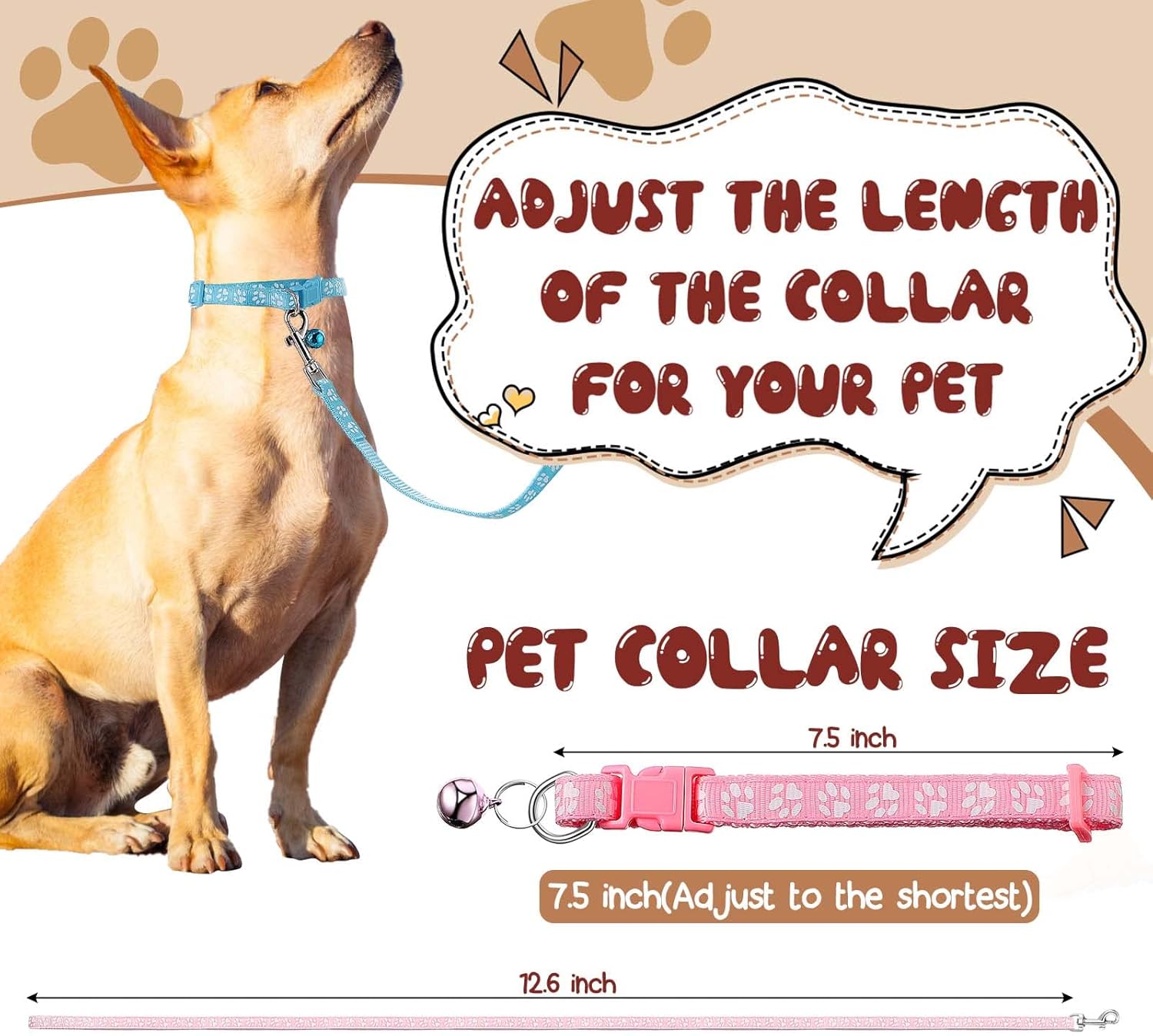 Amylove 48 Pcs Dog Collar and Leash Set, Polypropylene Adjustable Puppy Collars for Medium Dogs Small Pet Puppy Walking Training with Hook and Buckle(Multicolor,Paws Pattern) - Image 1