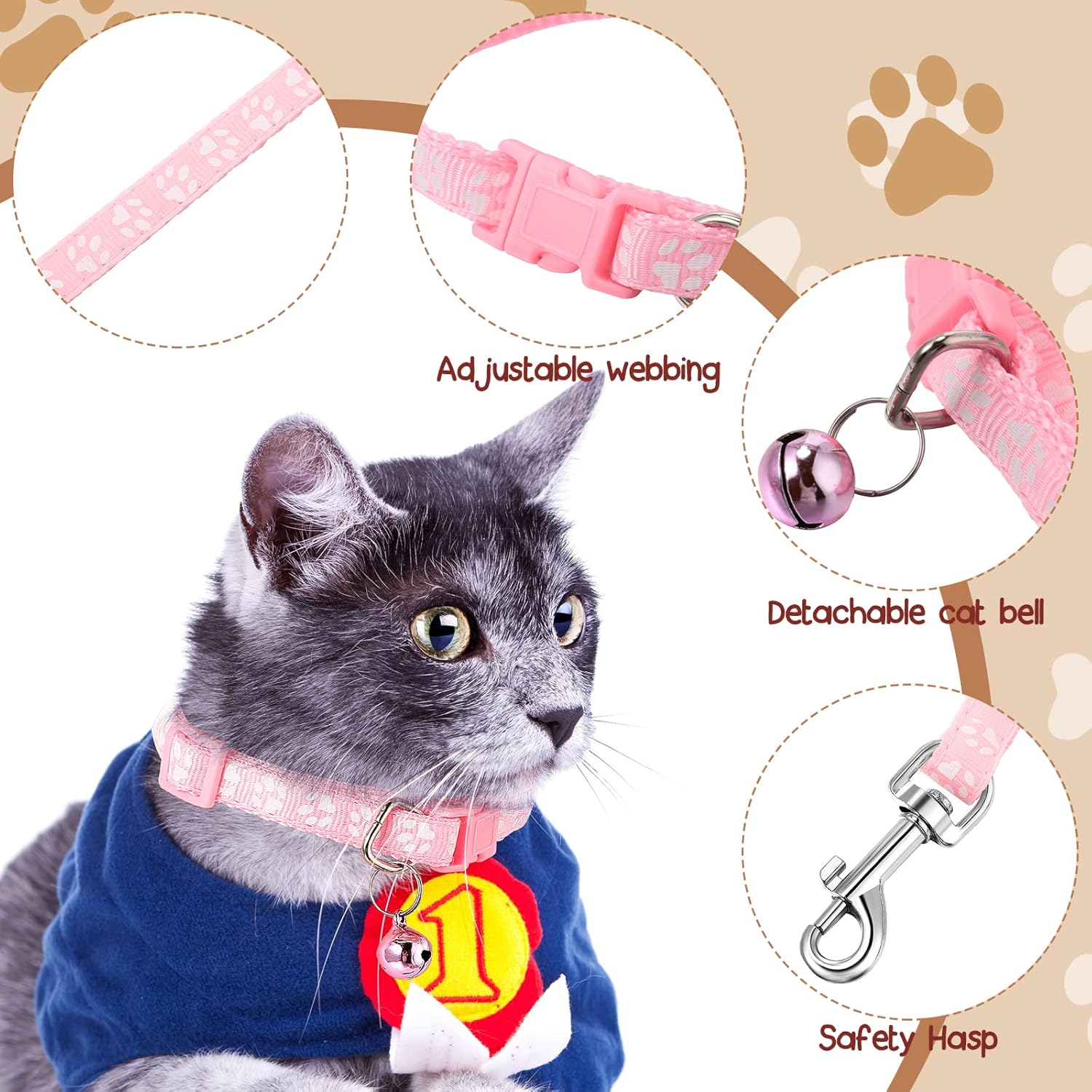Amylove 48 Pcs Dog Collar and Leash Set, Polypropylene Adjustable Puppy Collars for Medium Dogs Small Pet Puppy Walking Training with Hook and Buckle(Multicolor,Paws Pattern) - Image 2