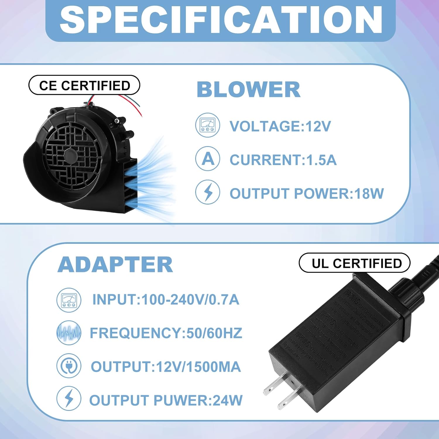Landhoow Christmas Inflatable Replacement Fan Blower 12v 1.5a Air Blower Fan for Inflatables with 6 Adapter LED Lights Waterproof for Halloween Outdoor Yard Decorations - Image 1
