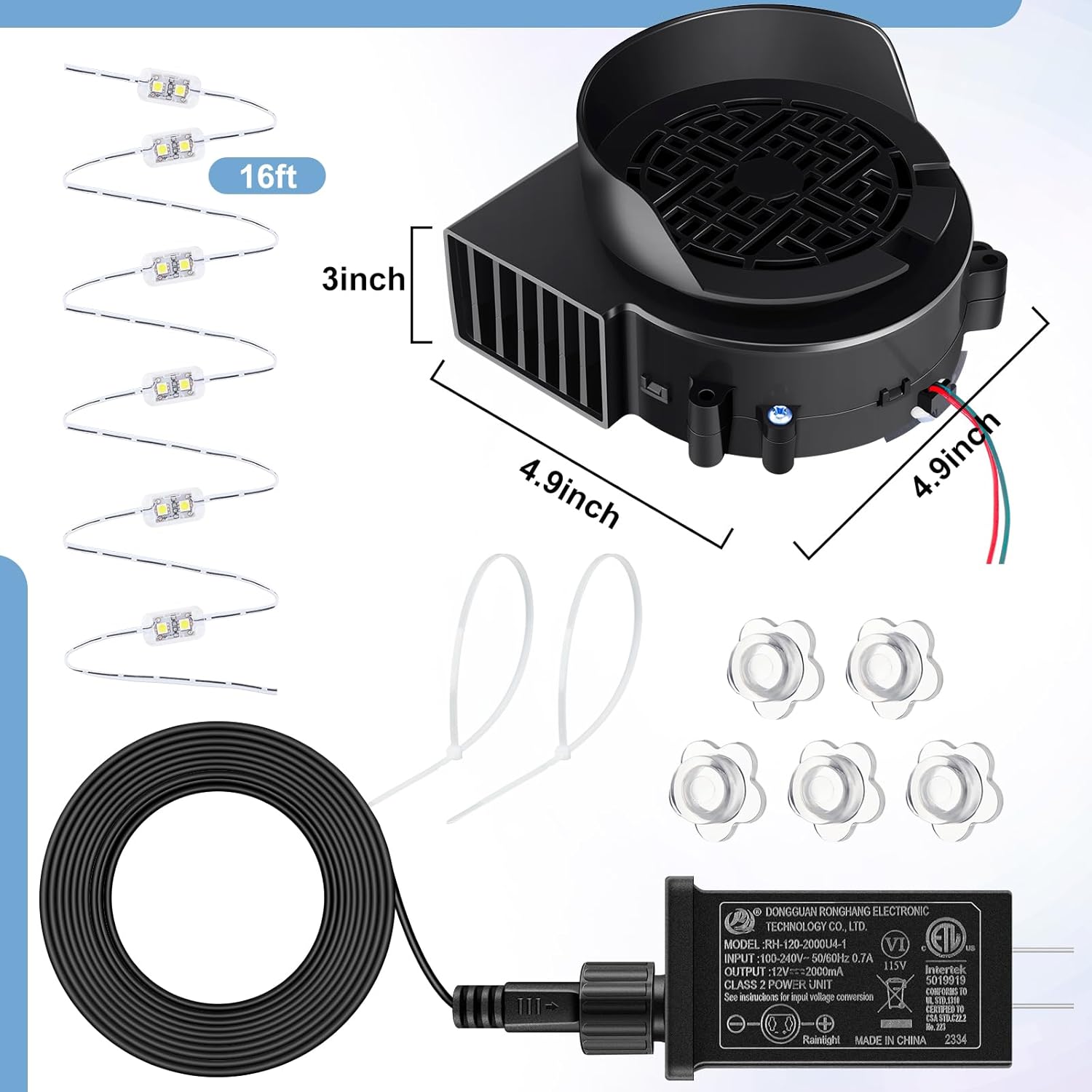 Landhoow Christmas Inflatable Replacement Fan Blower 12v 1.5a Air Blower Fan for Inflatables with 6 Adapter LED Lights Waterproof for Halloween Outdoor Yard Decorations - Image 2