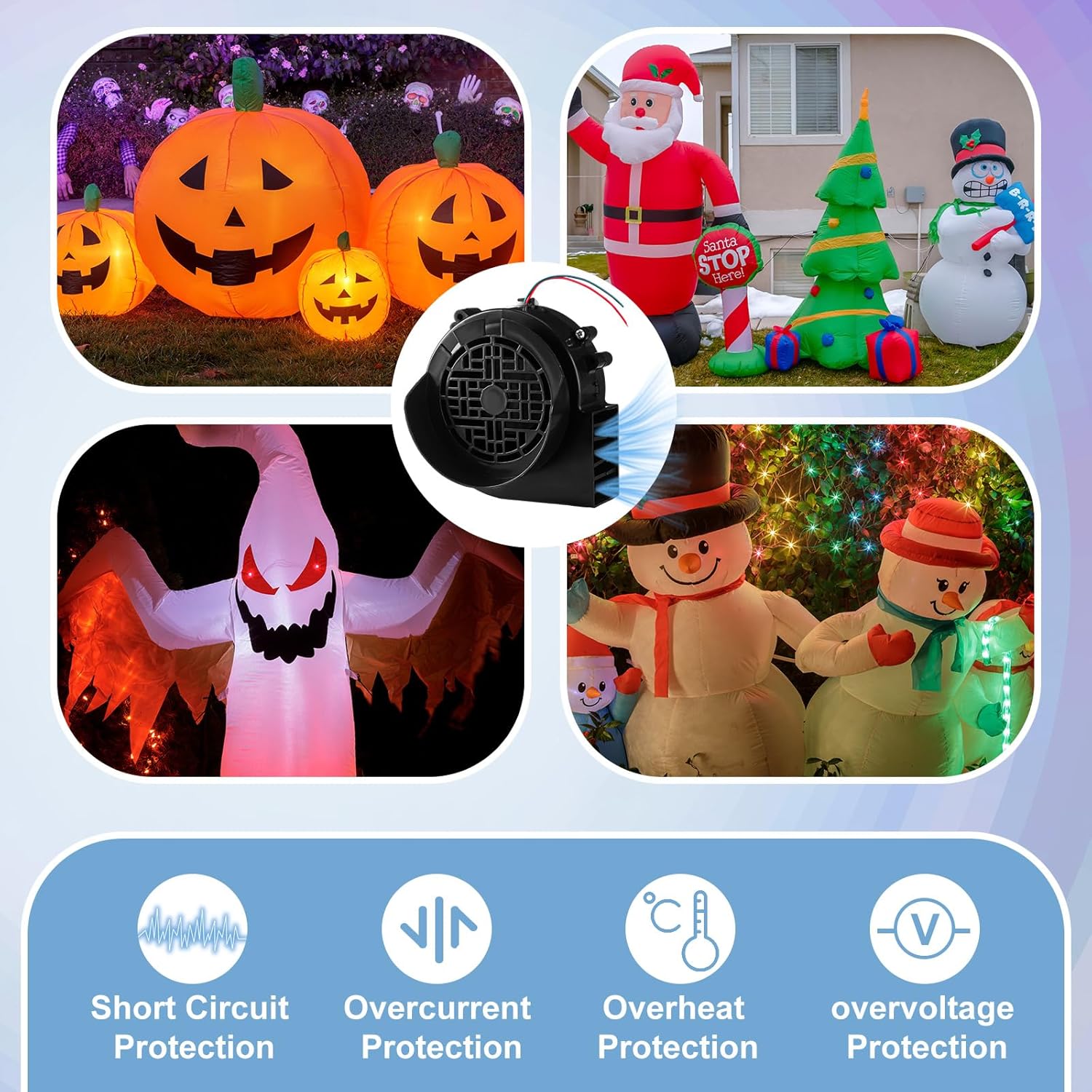 Landhoow Christmas Inflatable Replacement Fan Blower 12v 1.5a Air Blower Fan for Inflatables with 6 Adapter LED Lights Waterproof for Halloween Outdoor Yard Decorations - Image 3