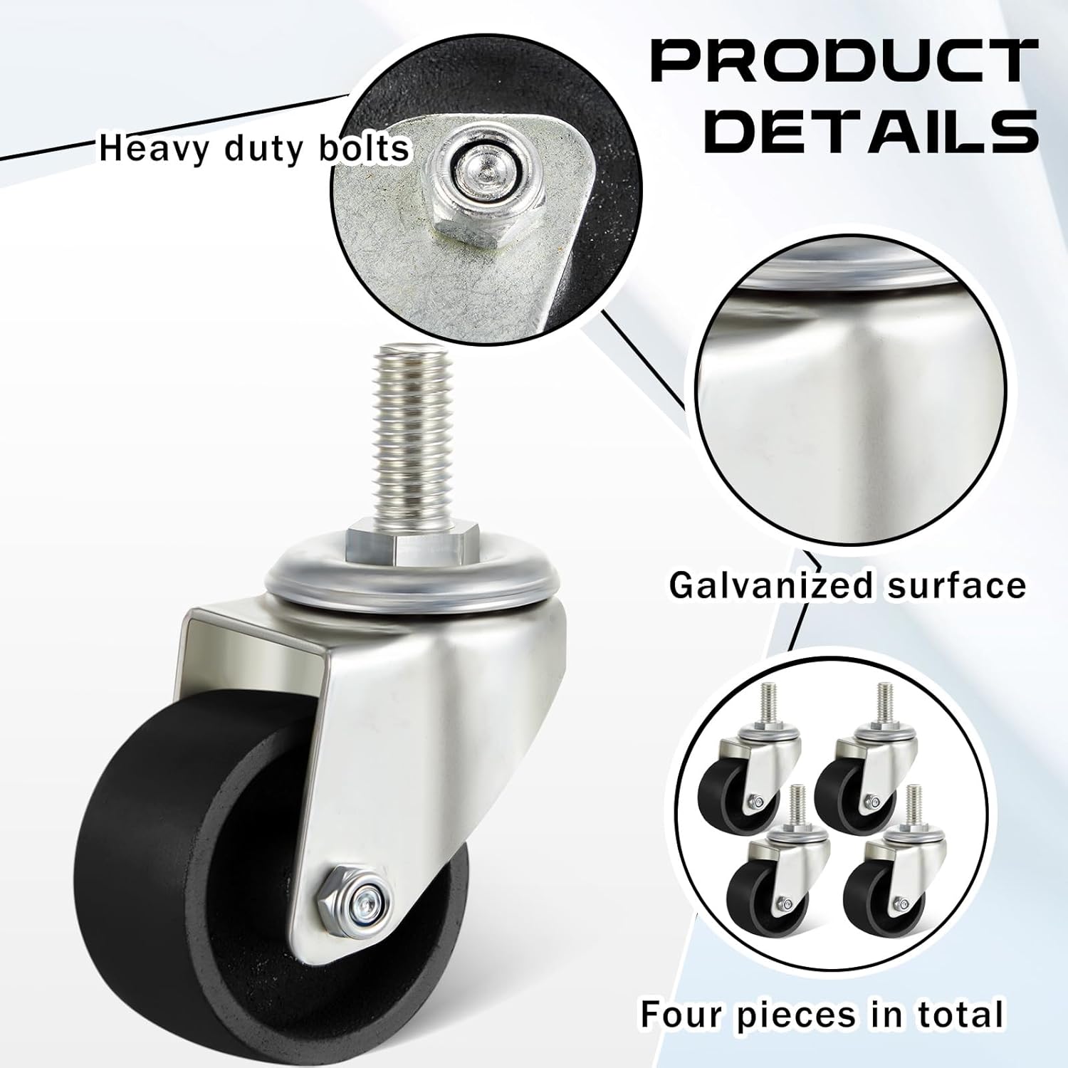 Landhoow 4 Pcs Floor Jack Casters for 3 Ton Floor Jack, Cast Iron Racing Jacks Caster Wheel with 10 mm Stem, Floors Jacks Replacement Parts, Up to 3 Tons for 1 Pair - Image 3