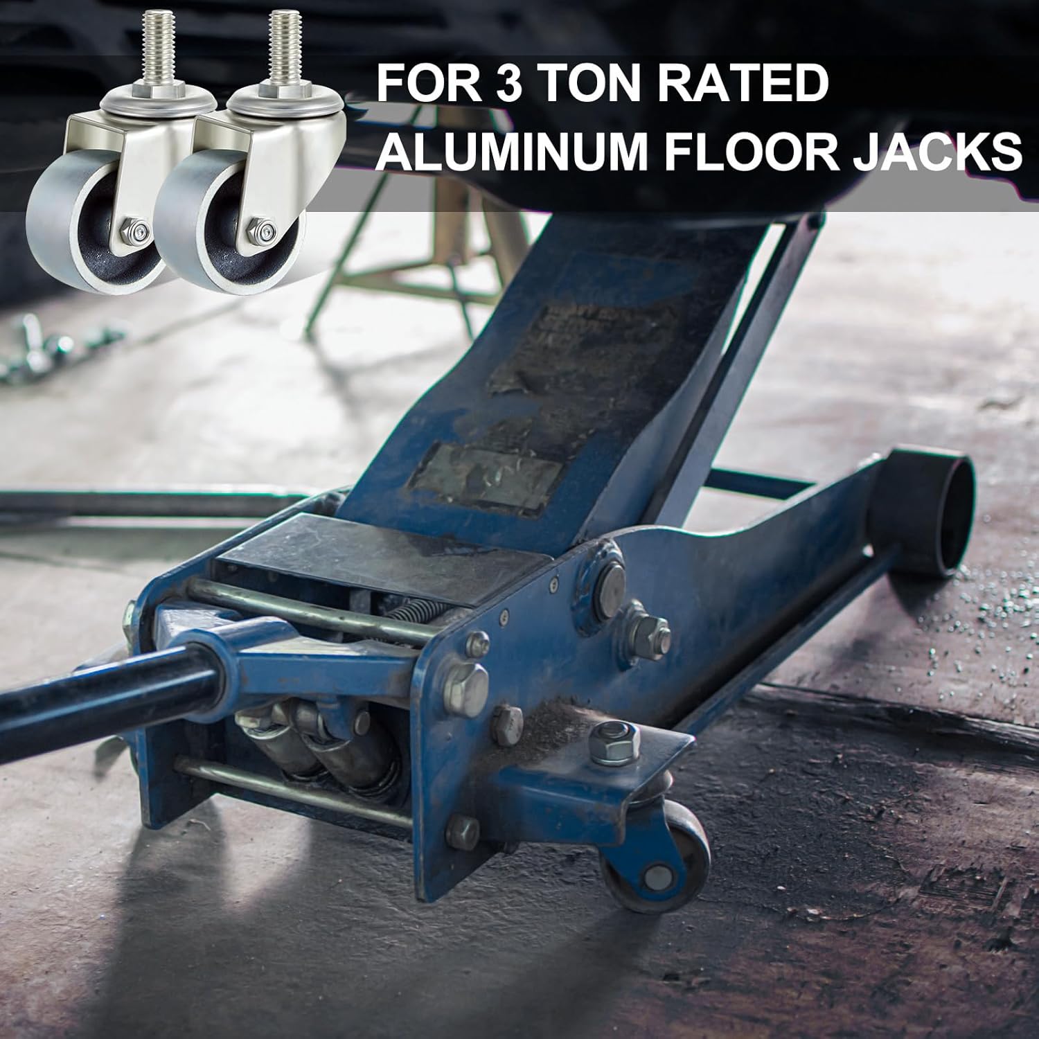 Landhoow 4 Pcs Floor Jack Casters for 3 Ton Floor Jack, Cast Iron Racing Jacks Caster Wheel with 10 mm Stem, Floors Jacks Replacement Parts, Up to 3 Tons for 1 Pair - Image 5