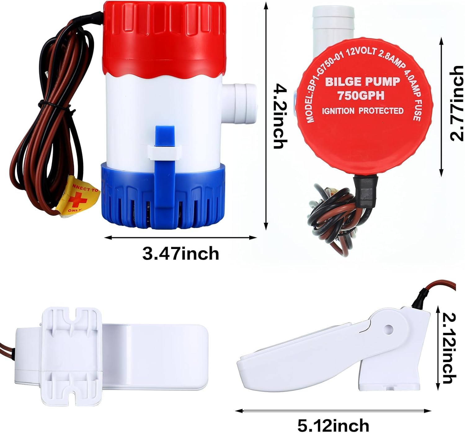 Landhoow Bilge Pump 12V with Float Switch Bilge for Boats DC 12V 24V 32V Portable Marine Electric Boat Water Pump(750 Gph) - Image 1