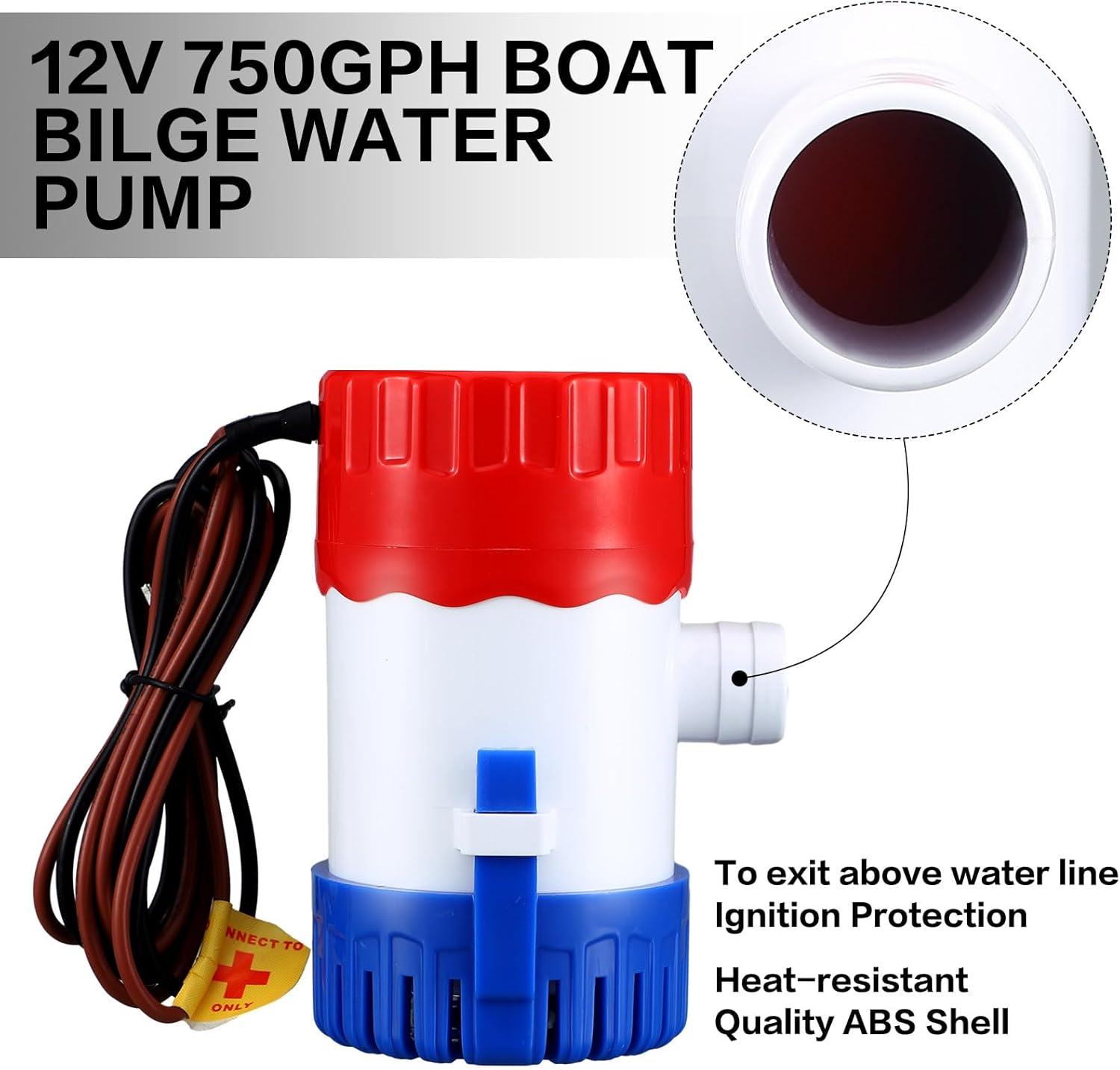 Landhoow Bilge Pump 12V with Float Switch Bilge for Boats DC 12V 24V 32V Portable Marine Electric Boat Water Pump(750 Gph) - Image 2