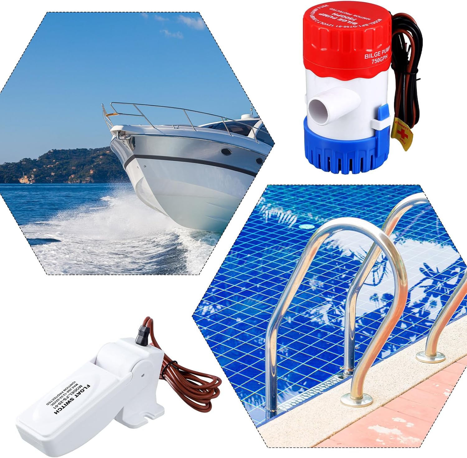 Landhoow Bilge Pump 12V with Float Switch Bilge for Boats DC 12V 24V 32V Portable Marine Electric Boat Water Pump(750 Gph) - Image 6