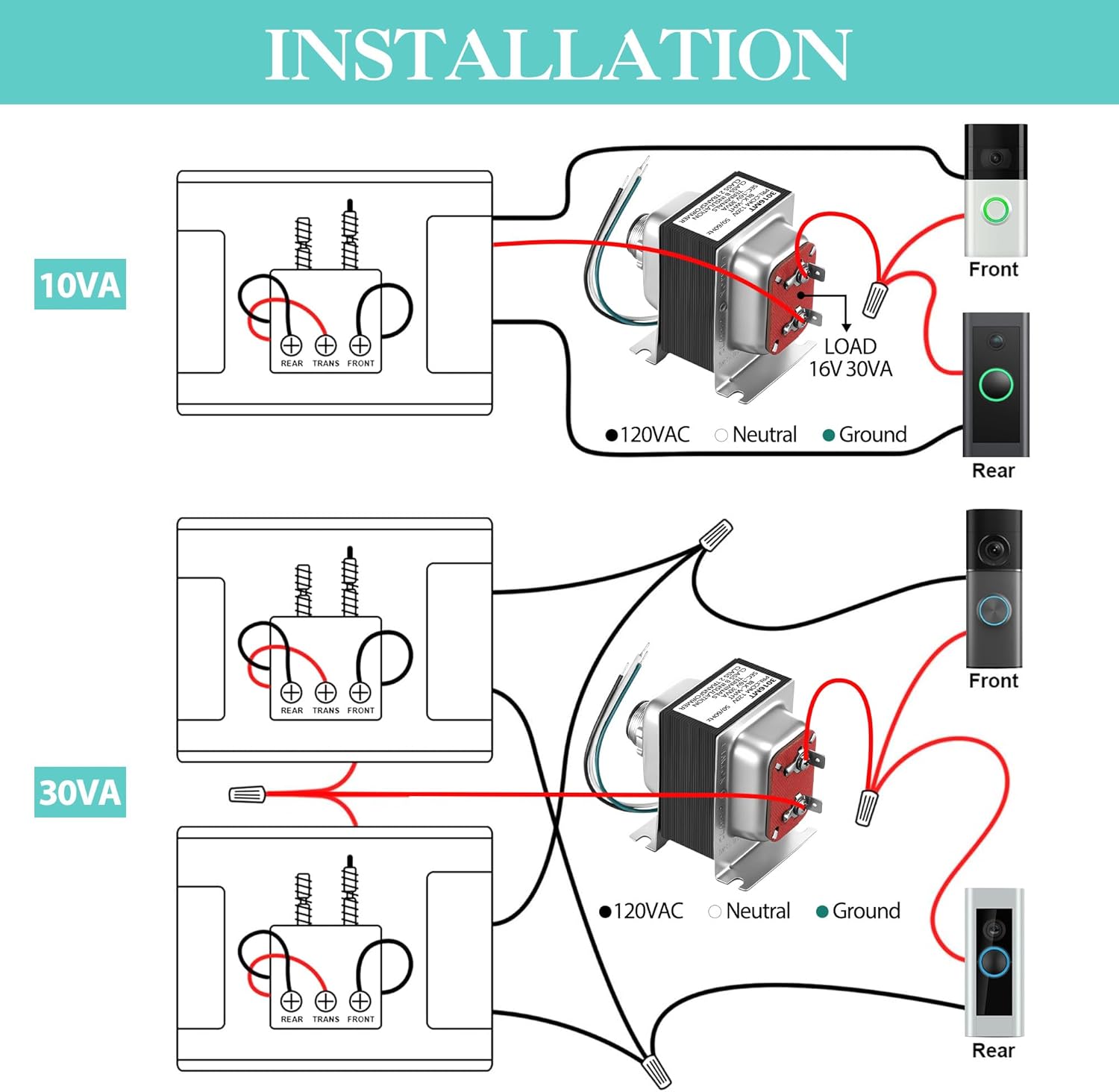 Landhoow Doorbell Transformer 16V 30VA, Hardwired Door Chime Transformer Compatible with Ring, Nest Hello Video Doorbell, 16V AC Power Supply for Thermostat, Easy to Install Door Bell Transformers - Image 5