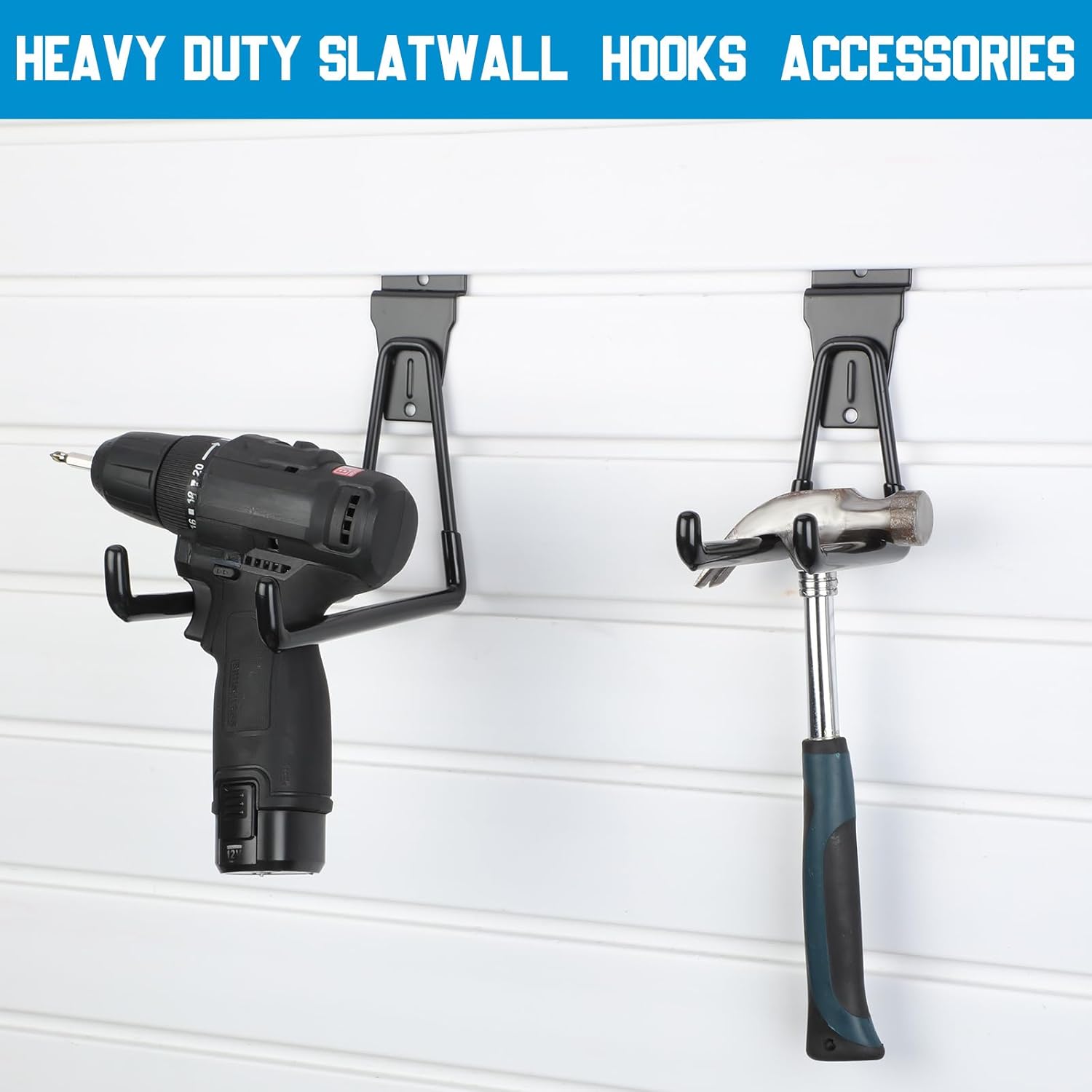 Landhoow 36 Pcs Slatwall Hooks & Hangers 32 Pcs Heavy Duty Slat Wall Hanging Hooks with 4 Pcs Storage Straps Assortment Slatwall Accessories for Storage Garage Wall Organization Garden Home (Black) - Image 1