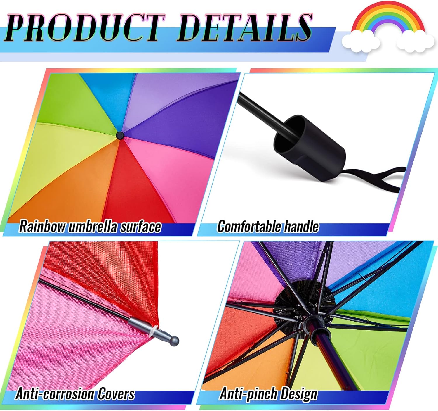 Amylove 2 Pieces 8 Rib Rainbow Umbrella Portable Compact Tri Folded Umbrella LGBT Pride Collapsible Kids Beach Rainbow Travel Parasol for rain sun Pride Month Wedding Party - Image 2