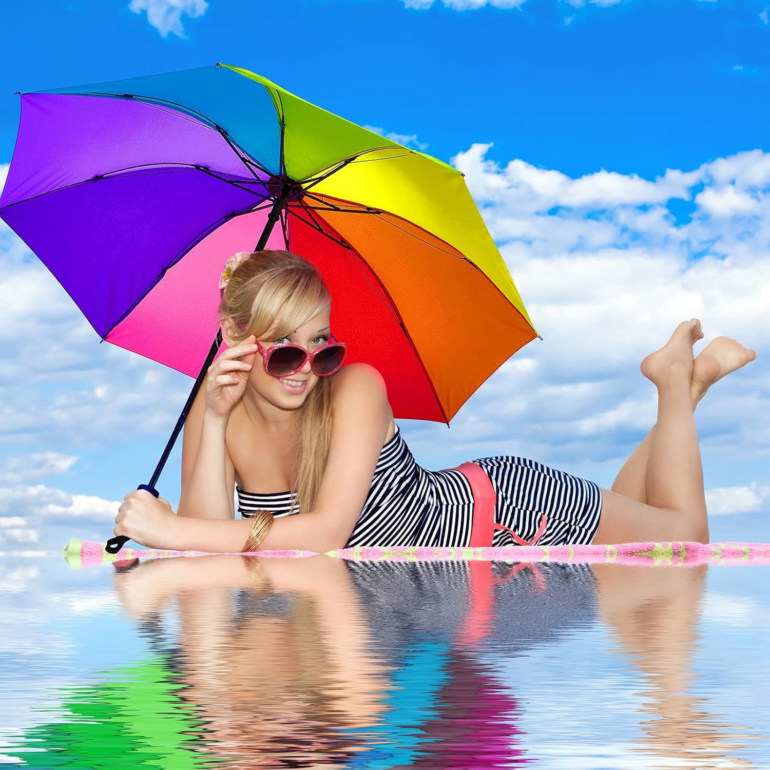 Amylove 2 Pieces 8 Rib Rainbow Umbrella Portable Compact Tri Folded Umbrella LGBT Pride Collapsible Kids Beach Rainbow Travel Parasol for rain sun Pride Month Wedding Party - Image 4