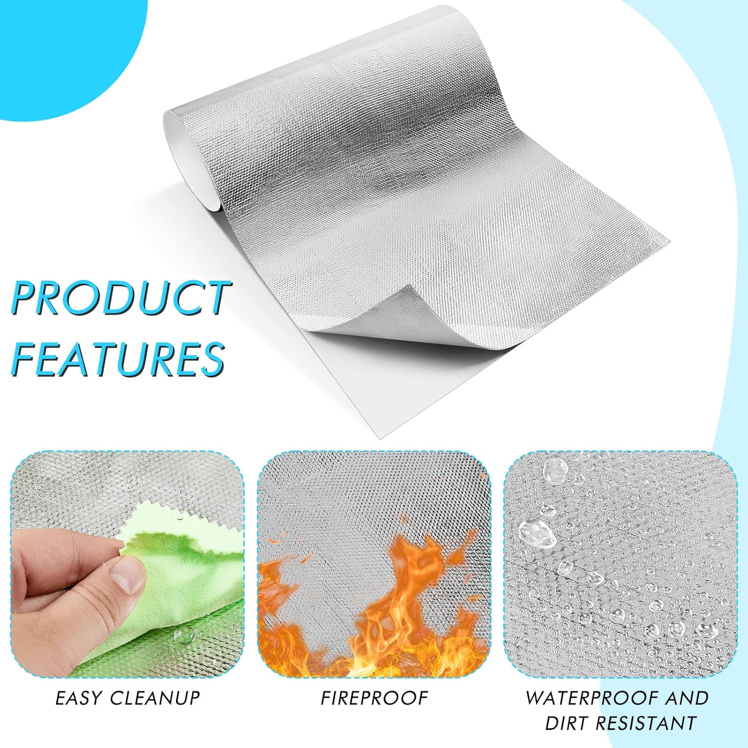 Amylove 1 Pcs 24'' x 48'' Aluminized Heat Shield Thermal Barrier Adhesive Backed Heat Blanket Wrap Fiberglass Insulation Reflective Material High Temp Protection for Exhaust Wood Fireplace Stove - Image 2
