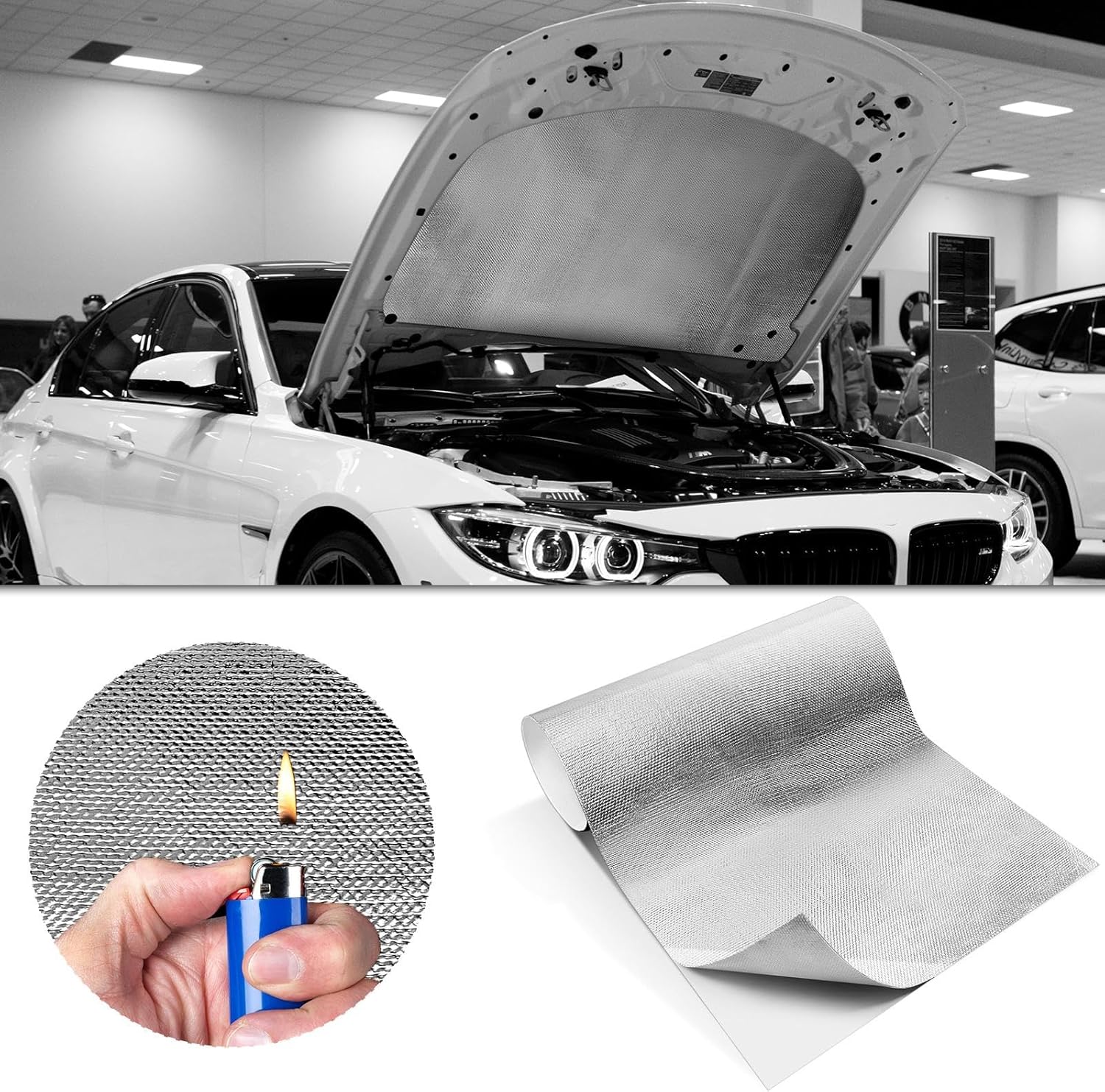 Amylove 1 Pcs 24'' x 48'' Aluminized Heat Shield Thermal Barrier Adhesive Backed Heat Blanket Wrap Fiberglass Insulation Reflective Material High Temp Protection for Exhaust Wood Fireplace Stove - Image 3