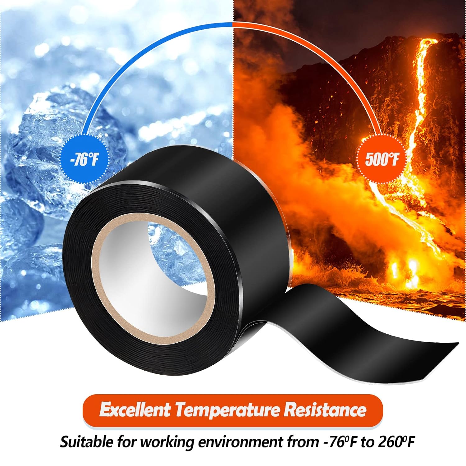 Amylove 6 Roll Waterproof Self Fusing Silicone Tape 1 Inch x 10 ft Black Leakproof Seal Hose Pipe Repair Tape for Water Emergency Pipeline Plumbing Repair Cable Winding Insulating - Image 1