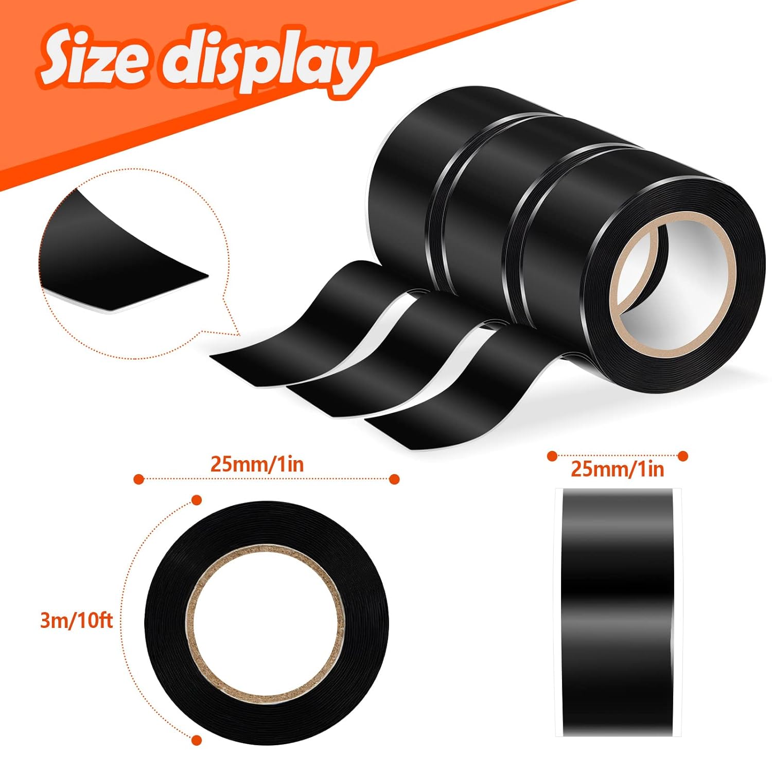 Amylove 6 Roll Waterproof Self Fusing Silicone Tape 1 Inch x 10 ft Black Leakproof Seal Hose Pipe Repair Tape for Water Emergency Pipeline Plumbing Repair Cable Winding Insulating - Image 2