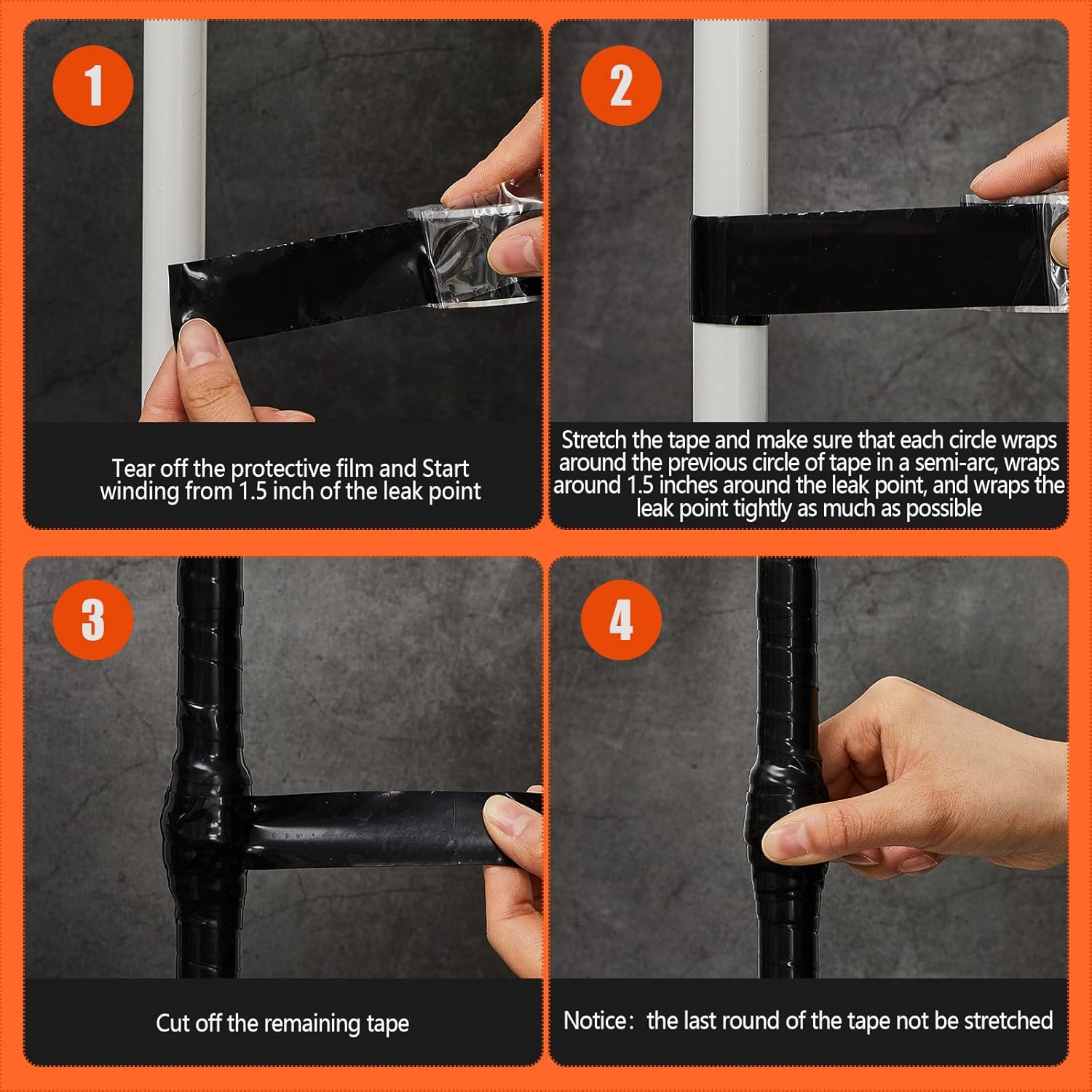 Amylove 6 Roll Waterproof Self Fusing Silicone Tape 1 Inch x 10 ft Black Leakproof Seal Hose Pipe Repair Tape for Water Emergency Pipeline Plumbing Repair Cable Winding Insulating - Image 4