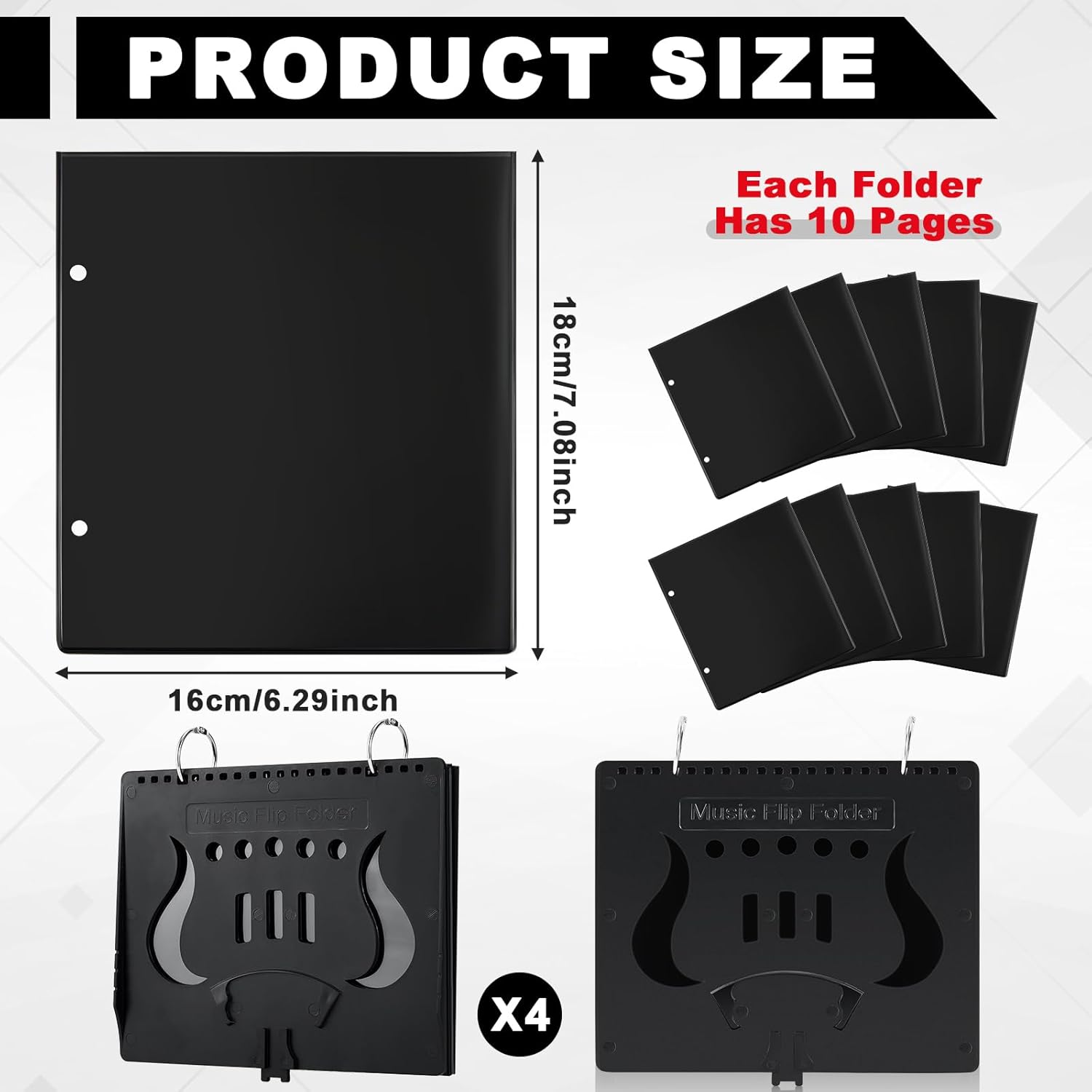 Amylove 4 Pack Music Flip Folder Marching Band Plastic Flip Folder Each with 10 Windows - Image 1