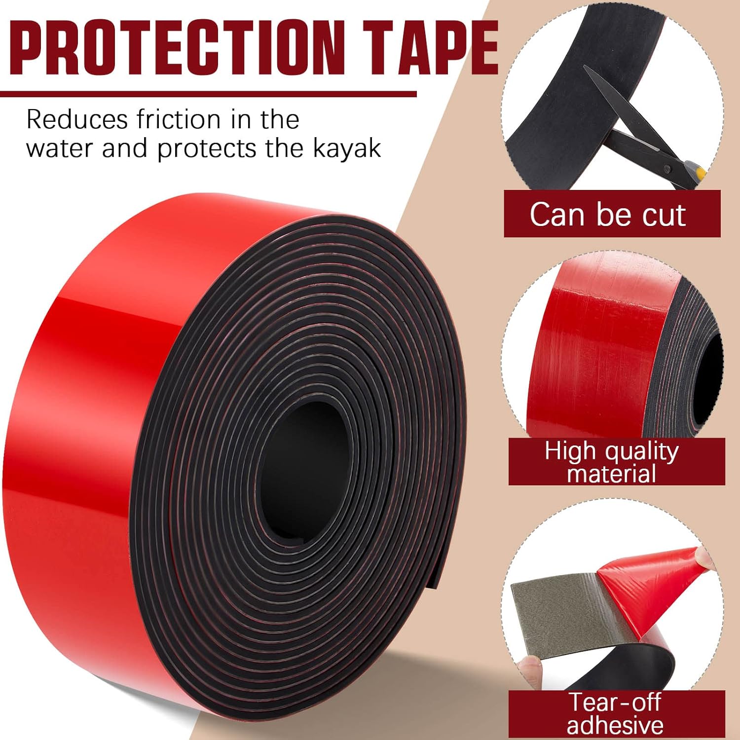 Amylove Kayak Keel Guard Self Adhesive DIY Kayak Keel Guard for Fiberglass Boat Protector Tape for Aluminum Boat Canoe Hull Prevent Scratches Damage Scars from Rocks Oyster Beds Black - Image 1