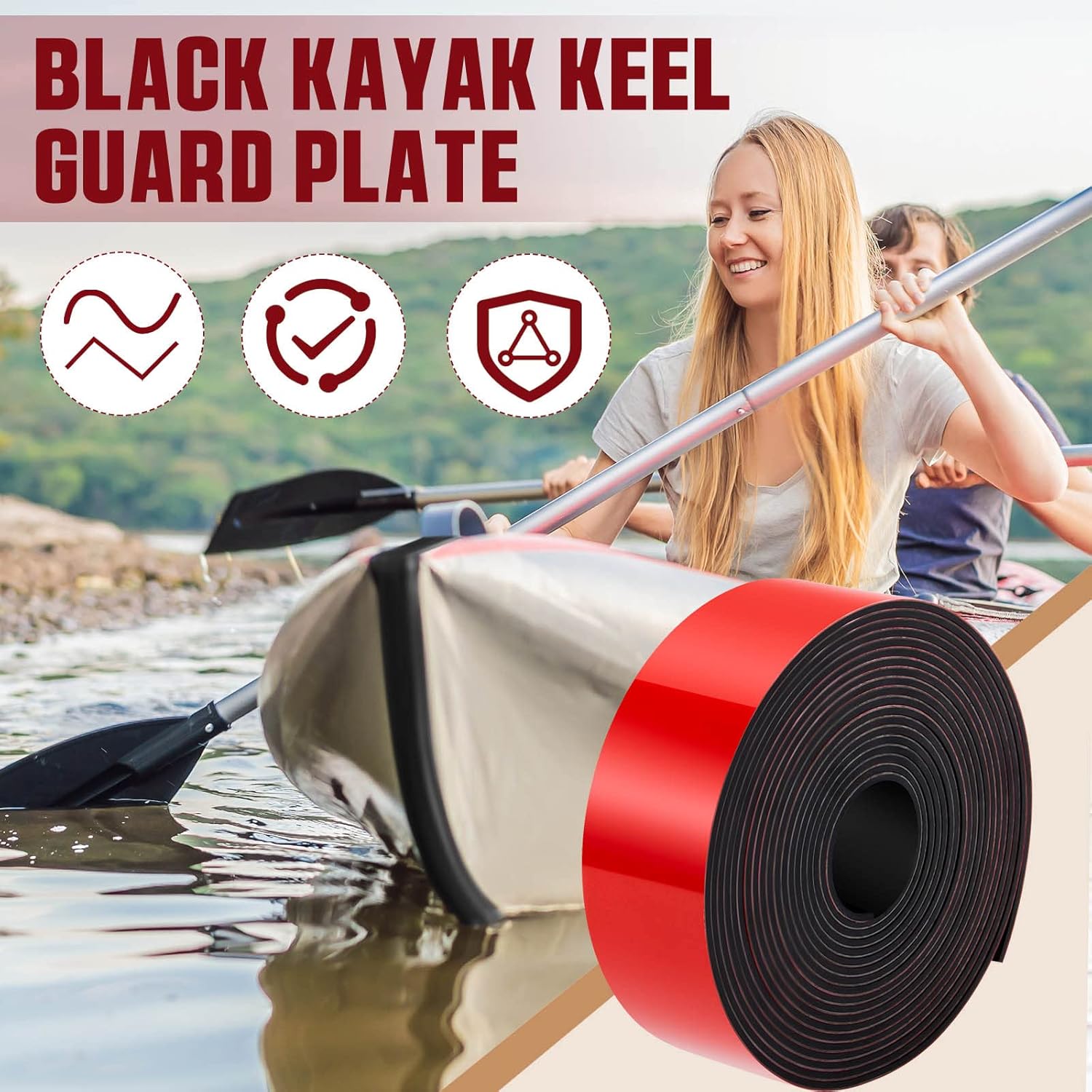 Amylove Kayak Keel Guard Self Adhesive DIY Kayak Keel Guard for Fiberglass Boat Protector Tape for Aluminum Boat Canoe Hull Prevent Scratches Damage Scars from Rocks Oyster Beds Black - Image 2