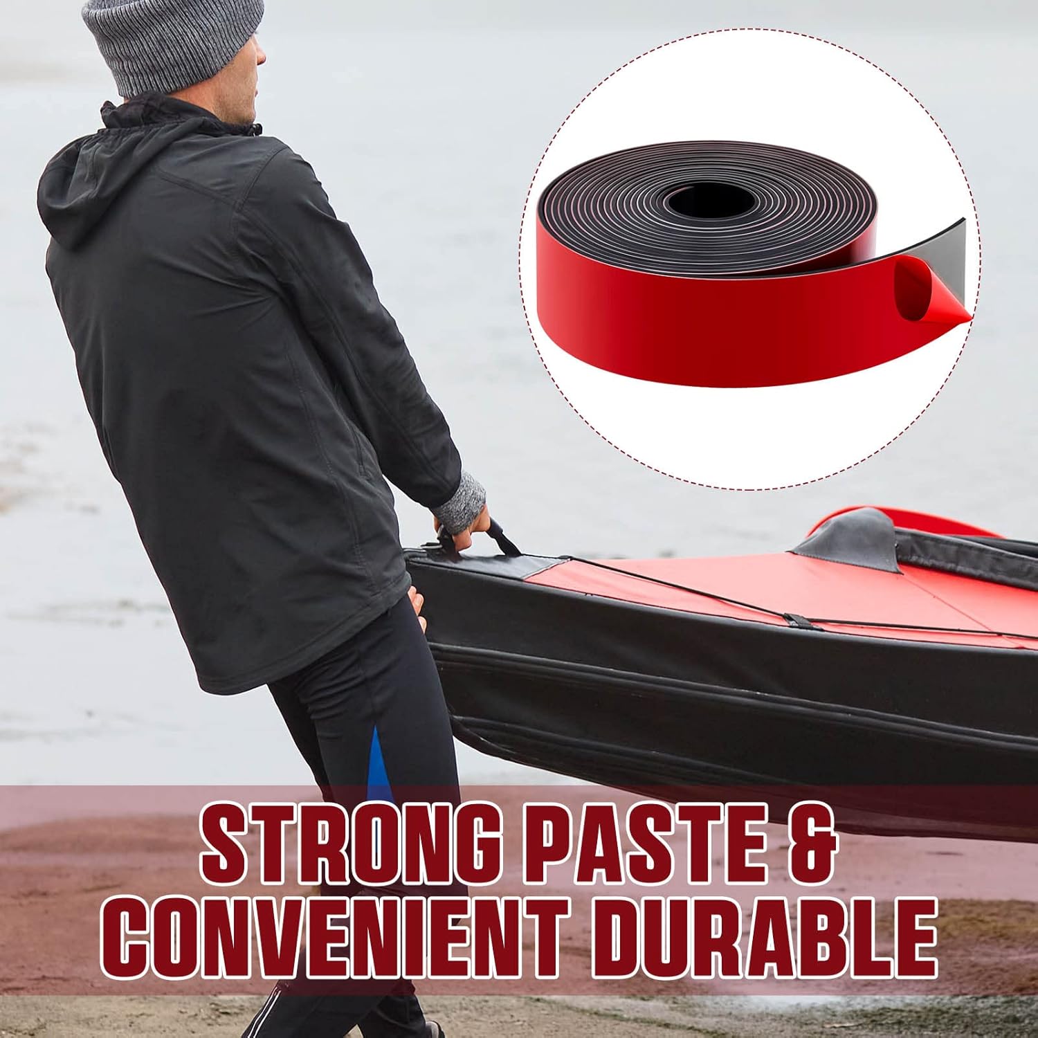 Amylove Kayak Keel Guard Self Adhesive DIY Kayak Keel Guard for Fiberglass Boat Protector Tape for Aluminum Boat Canoe Hull Prevent Scratches Damage Scars from Rocks Oyster Beds Black - Image 4