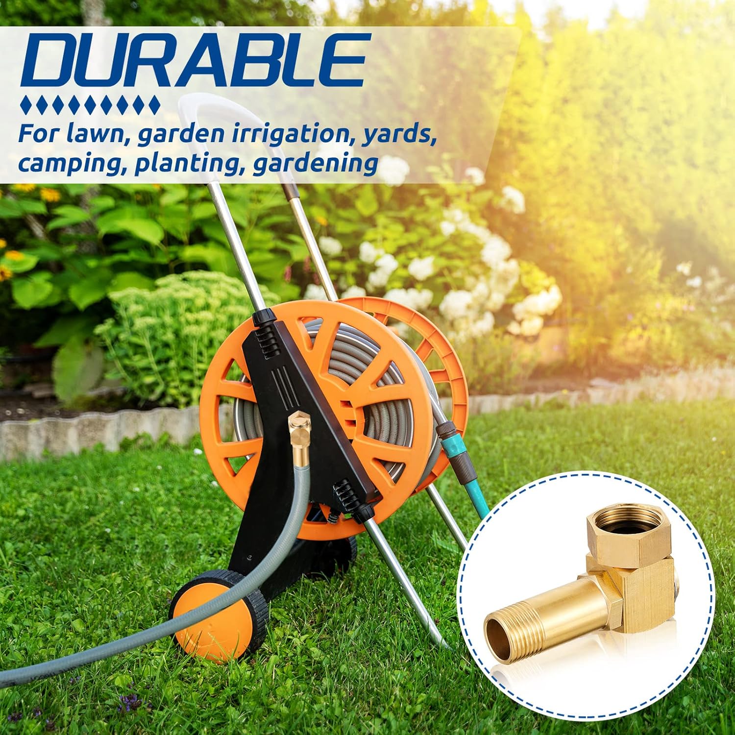 Amylove 2 Pieces Hose Reel Swivel Fittings Garden Hose Reel Replacement Parts Brass Replacement Part Swivel Hose Reel Cart Swivel Fitting for Garden Hose Adapter Hose Cart Brass Swivel Replacement - Image 4
