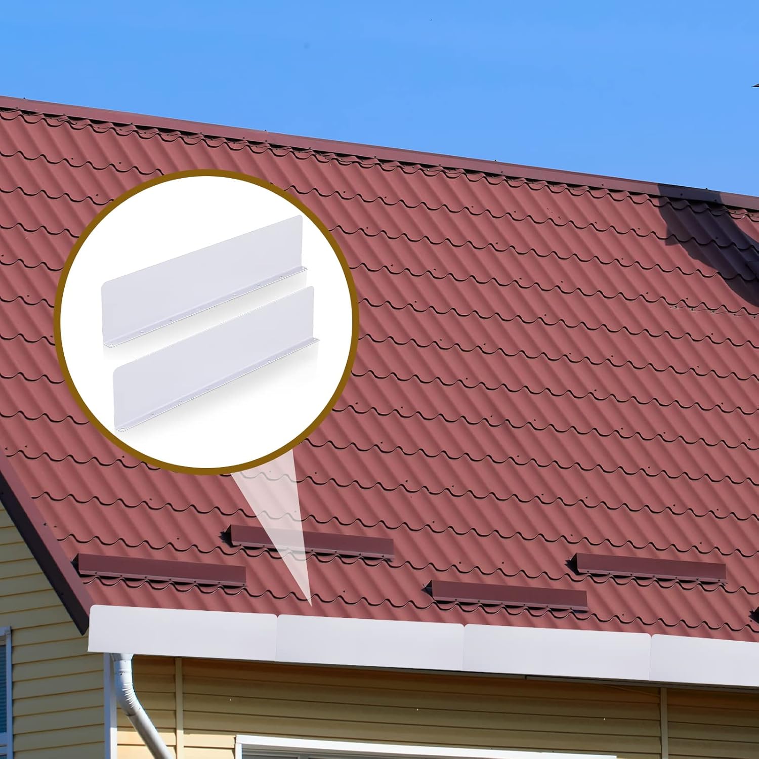 Amylove 2 Pcs Rain Gutter Valley Splash Guards Downspout Diverter Roof Rain Diverter Roofing Gutter Guards with 20 Screws Gutters for House Residential Flat Shingle Roofs Corner(Straight Style,White) - Image 4