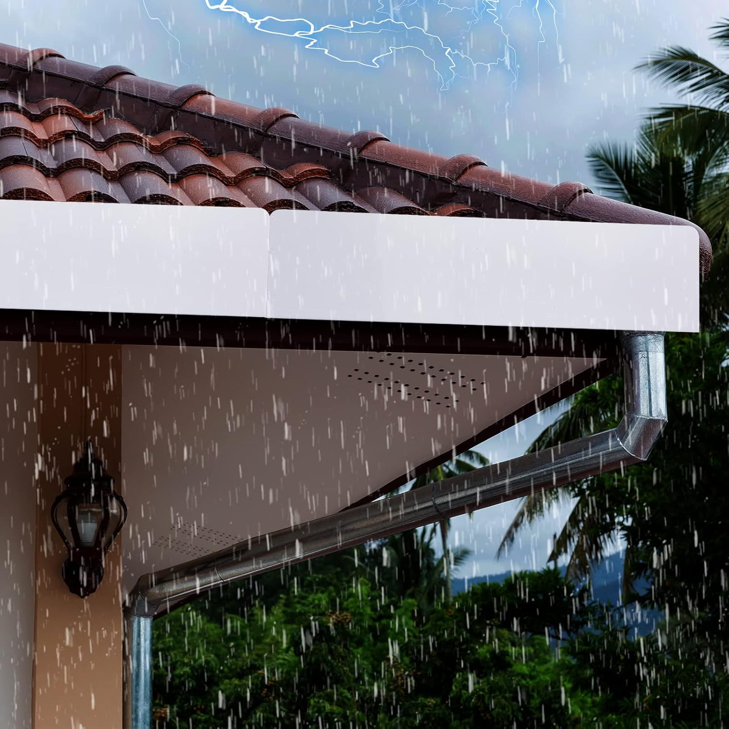 Amylove 2 Pcs Rain Gutter Valley Splash Guards Downspout Diverter Roof Rain Diverter Roofing Gutter Guards with 20 Screws Gutters for House Residential Flat Shingle Roofs Corner(Straight Style,White) - Image 5